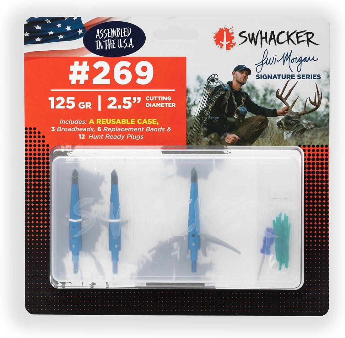 Swhacker Levi Morgan Series 2-Blade Blade-Lock Broadheads, 2.5″ Cut, Blue, 3-Pack | Practice-Safe Blade-Lock Feature