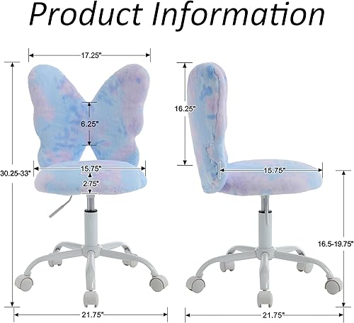 Vista 2 de Butterfly - Escritorio y silla para niños, ajustable, giratorio, peludo, azul, para el hogar, dormitorio, escuela, dormitorio Mariposa