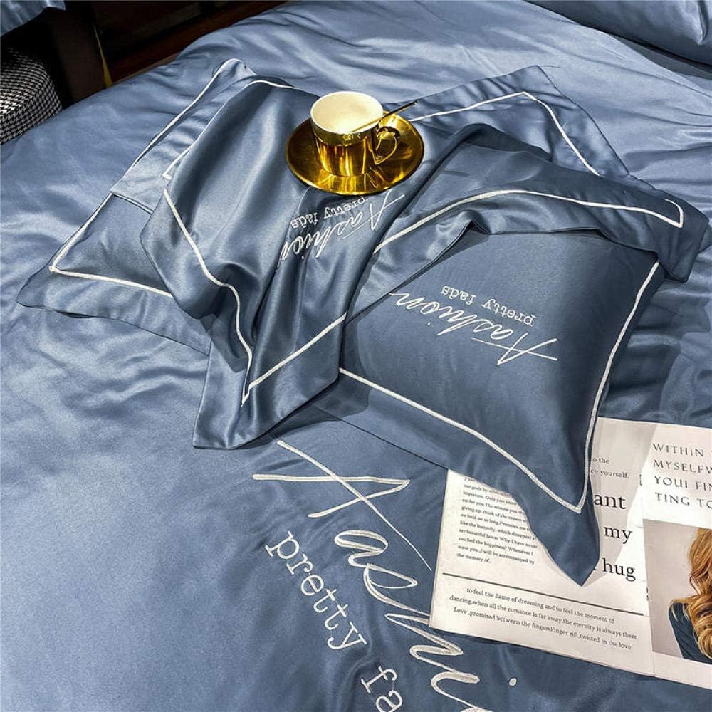 Luxury Plush Shaggy Duvet Cover Set Solid Color Embroidery Double-Sided Ice Silk Four-Piece Set (Syss647 1.8M Bed 4 Pieces) image 3