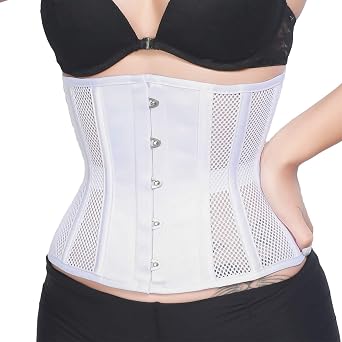 RZY Womens Petite 12 Steel Boned Heavy Duty Waist Trainer Underbust Corset Short Torso Mesh Body Shaper Grid Style