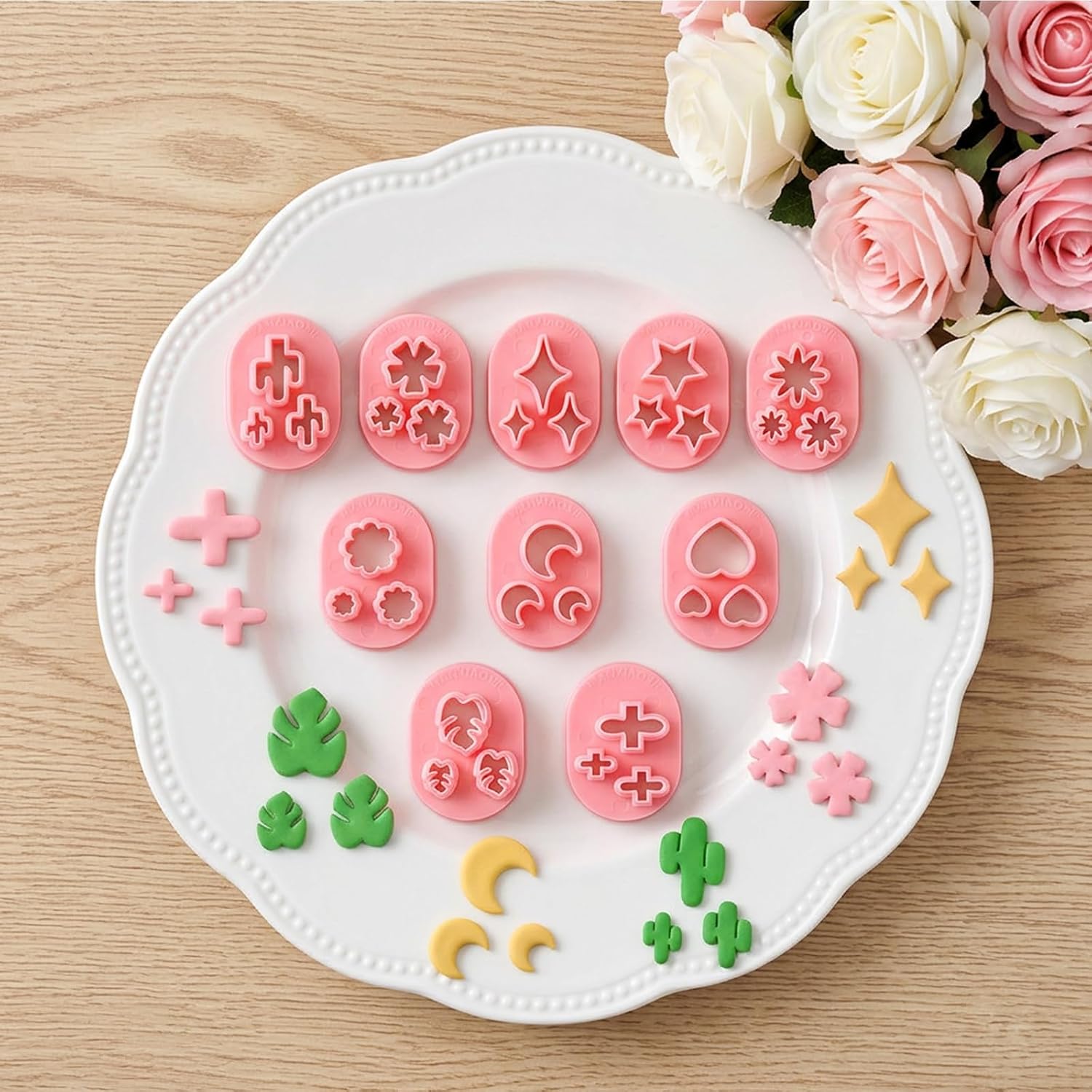 10Pcs Polymer Clay Cutters- Star Pedal Cute Polymer Clay Molds PP Pink for DIY Jewelry