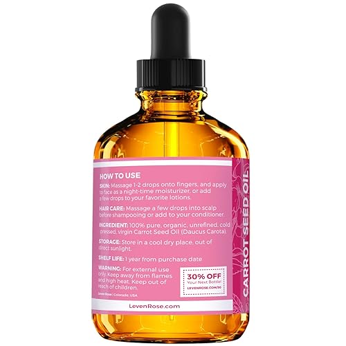Miniatura 2 de Aceite de semilla de zanahoria N. 1 en confianza de Leven Rose, 100 % orgánico prensado en frío y sin refinar, 2 onzas para tratamiento de piel,