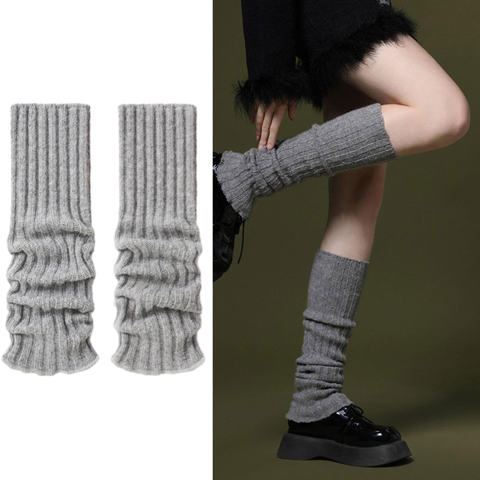 Calentadores de piernas de punto, medias altas góticas, para mujer, invierno, otoño, 44 cm, beige