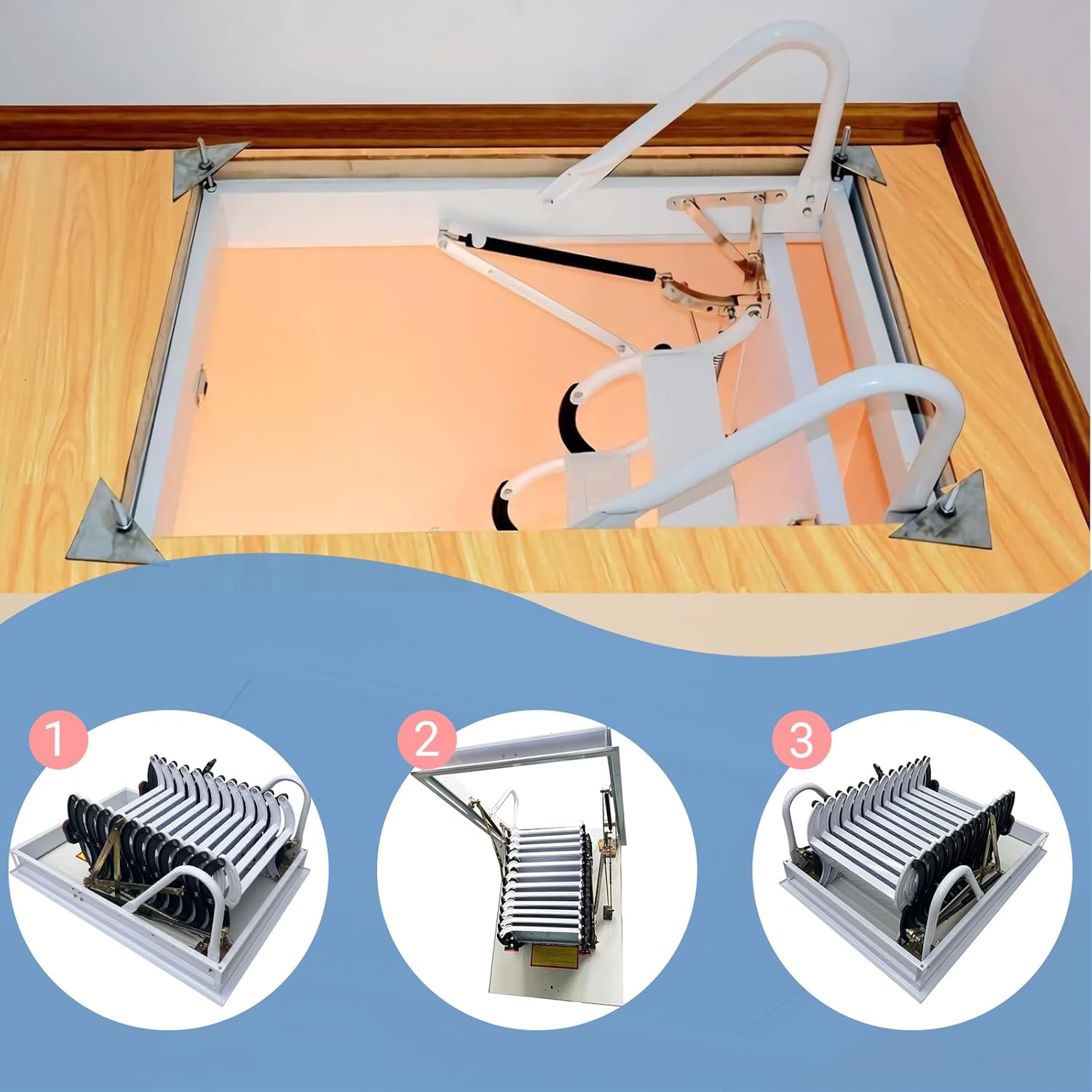 12 Steps Attic Ladder Pull Down System, Carbon Steel Attic Ceiling Folding Ladder Stairs, 9.84ft Height, 660 lbs Load, Ceiling Open Size 27.56'' x 39.37'', Black S-Bend Structure