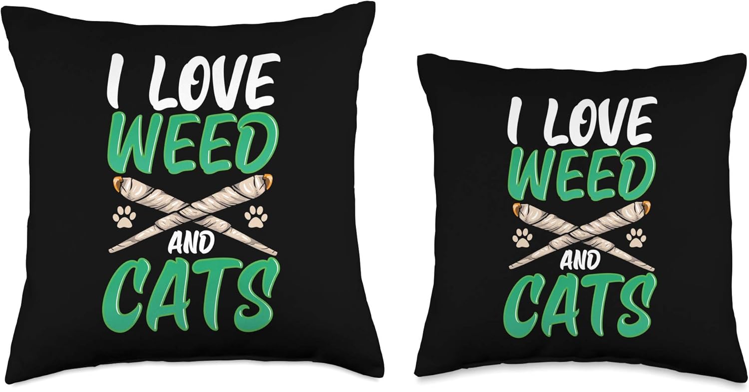 Marijuana Grow Weed Smoke Pot Joints I Love Weed And Cats Throw Pillow
