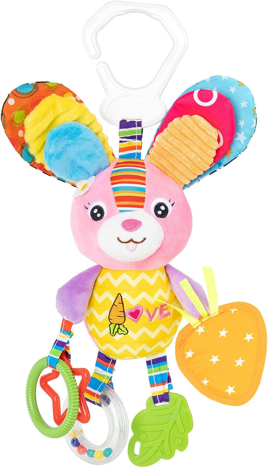 Baby Stroller and Car Seat Toys for Infant - Hanging Rattle Teether Clip on Soft Plush Baby Toys for Boys and Girls 3-12 Months