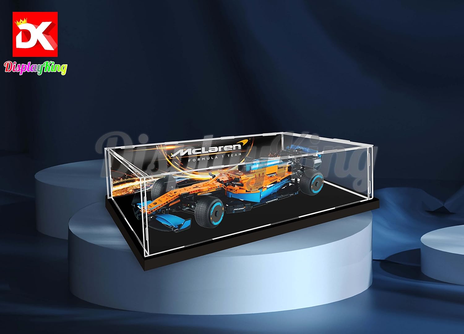 Acrylic Display case with Screw for Lego McLaren Formula 1 Race Car 42141 (Lego Set is not Included) (with Theme Background)(US Stock)