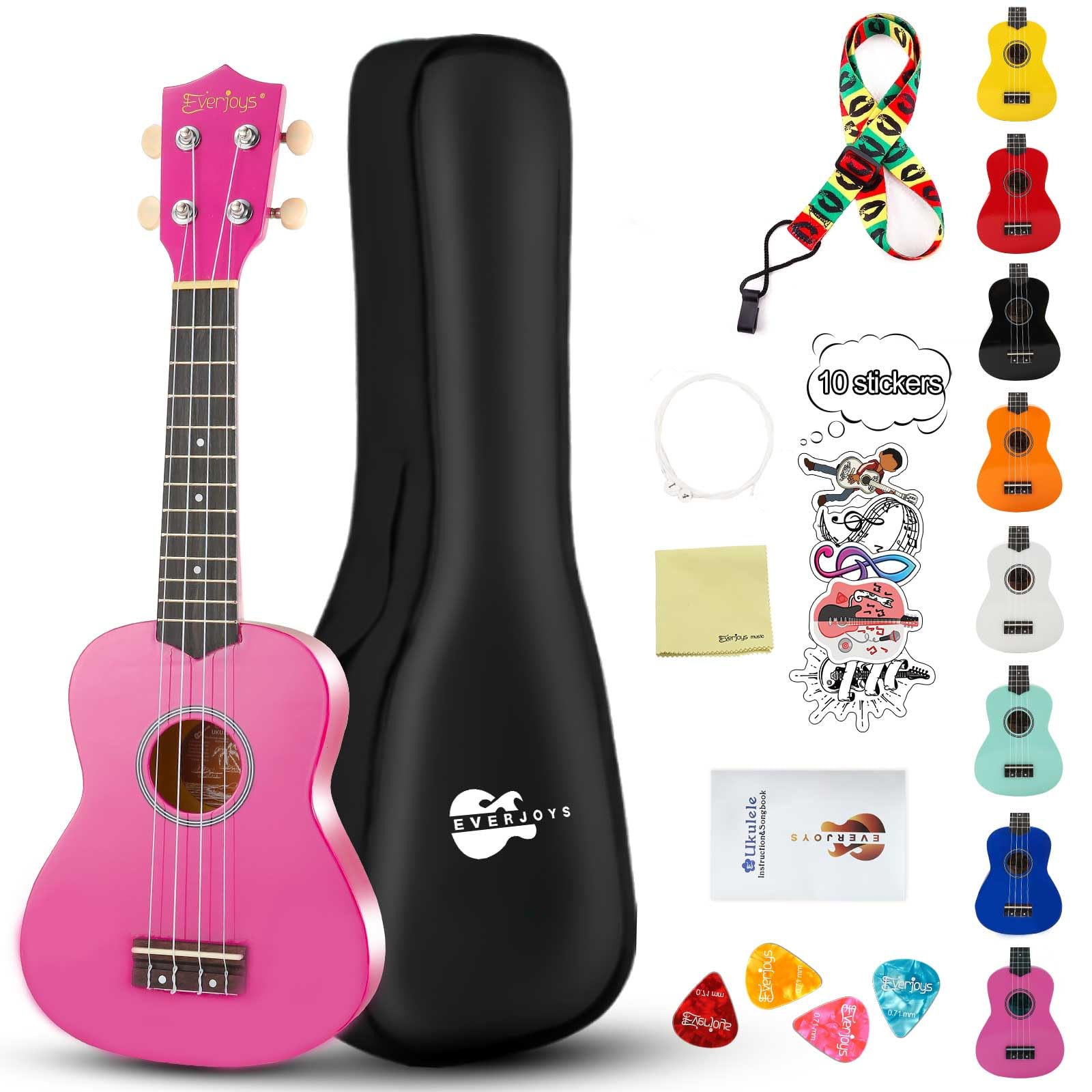 Soprano Ukulele Beginner Kit for Kids Adult Student w/Free Online Lesson 21 Inch Ukelele Gig Bag Strap String Stickers Pick Polishing Cloth