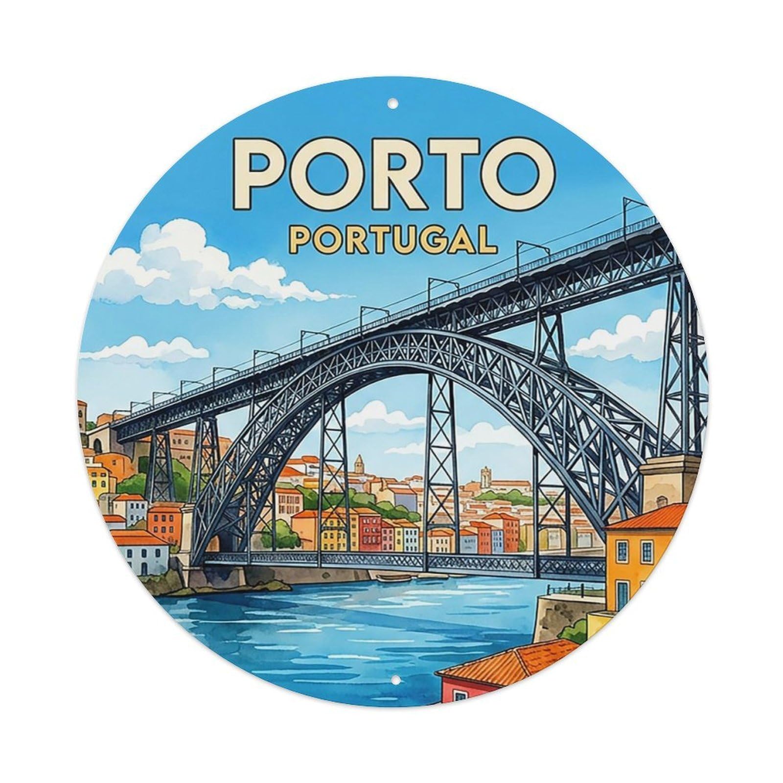 Retro Travel Portugal Porto Vintage Metal Tin Sign Plaque Wall Decor for Cafe, Club Bar, Office, Garden Metal Poster 8x8Inch