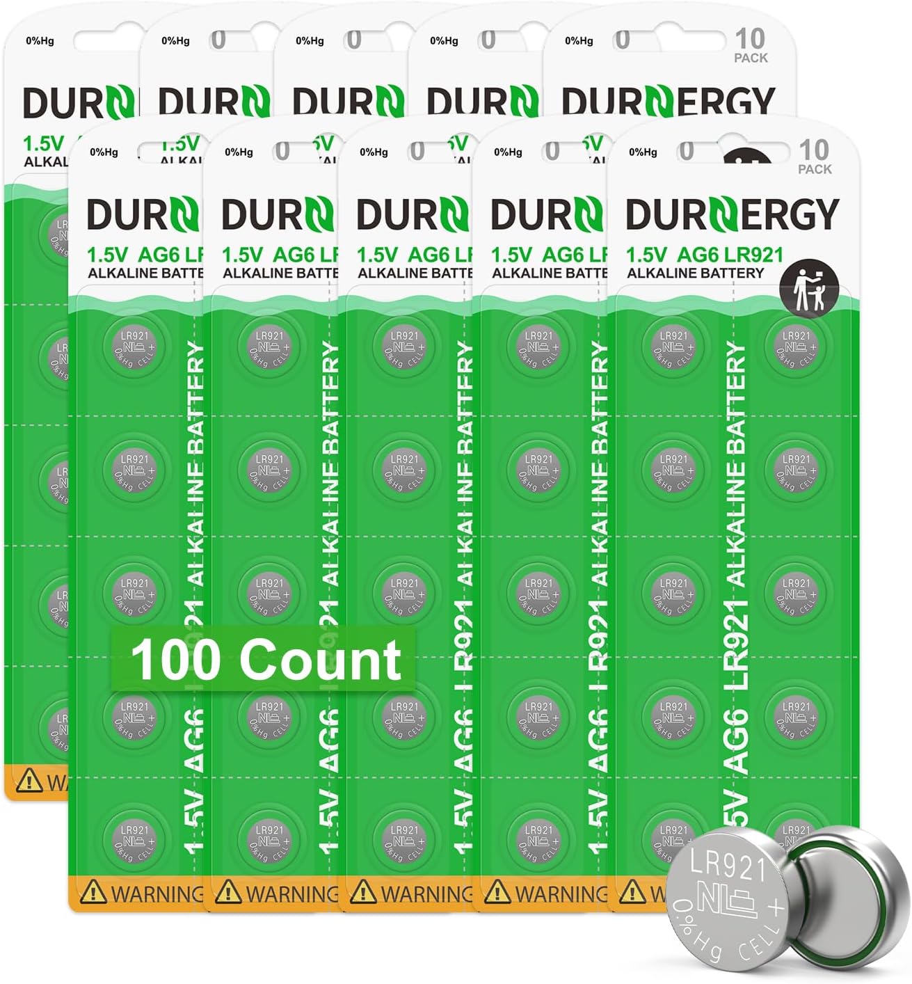 DURNERGY SR920SW Watch Battery 100 Pack, LR920 LR921 370/371 Watch Battery, Pilas AG6 Coin Batteries 371, Alkaline Button Cell Batteries