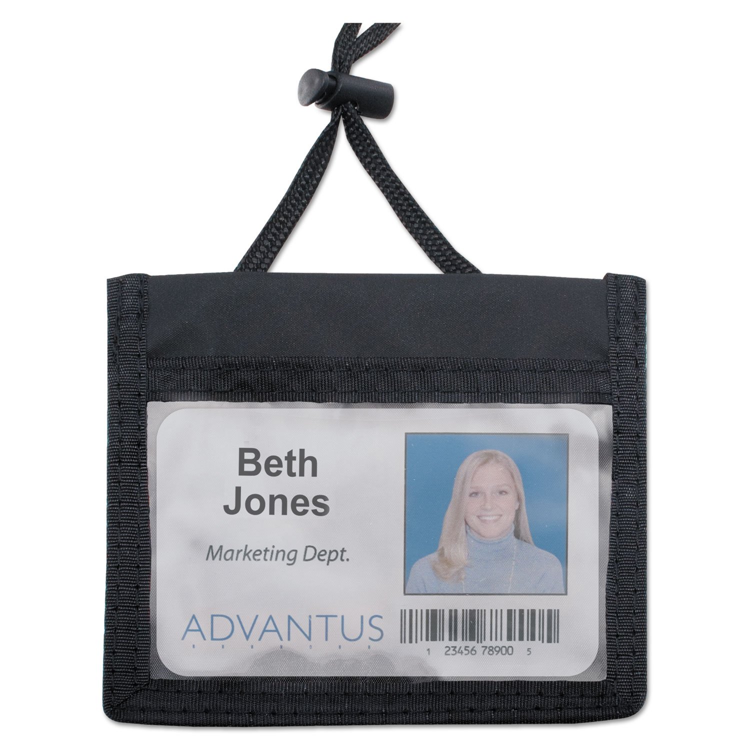 AdvantusID Badge Holder/Convention Pouch with 48 Inch Cord, Horizontal, 4 x 2.25" Insert Size, Black, 12-Count (75452)
