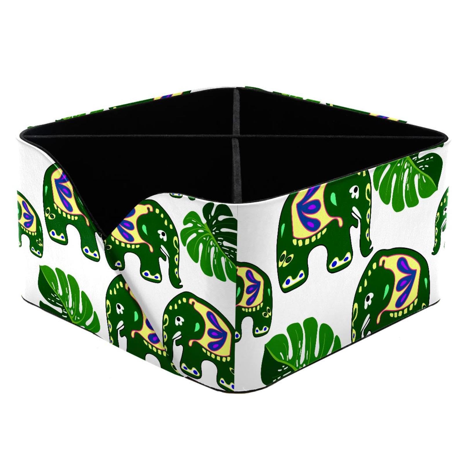 KengjuTesu Asian Pattern with Elephants Desktop Organizer Pen Holder, Rectangular Pencil Cup for Office, Study and Makeup Stations