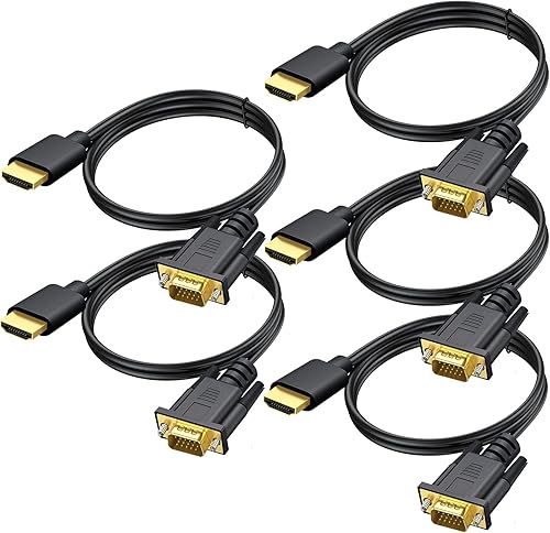Cable HDMI a VGA de 6 pies, paquete de 5 cables de monitor HDMI a VGA chapados en oro para computadora, escritorio, laptop, PC, monitor, proyector,