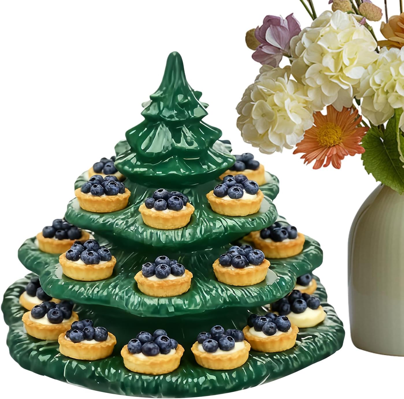 4 Tier Christmas Tree Deviled Egg Platters Trays, 26 Holes Ceramic Christmas Deviled Egg Plates Serving Tray, For Holiday Gatherings Xm-as Party Kitchen Countertop Display, Microwave