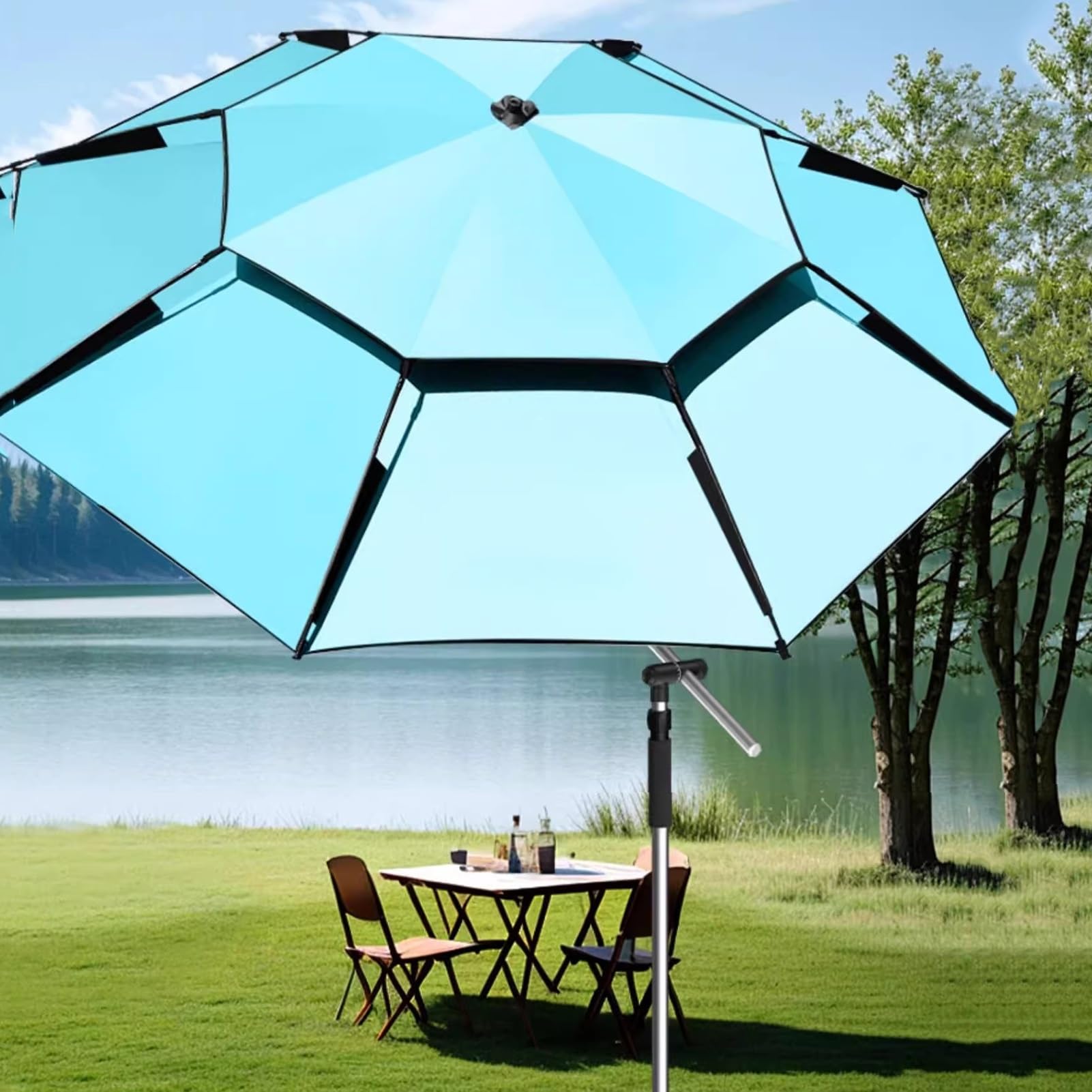 Sombrilla de Playa Antiviento, Sombrilla de Terraza Exterior con Brazo Robótico Ajustable, UPF50+ Parasol para Pesca y Camping al Aire Libre
