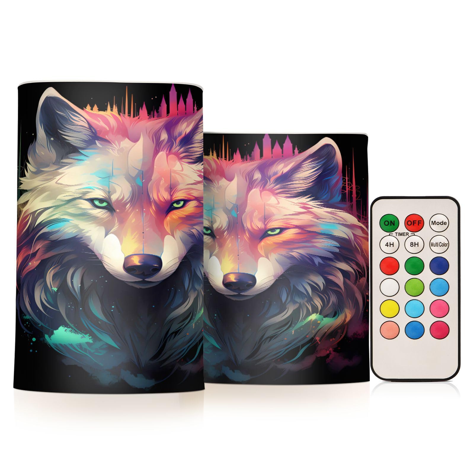 ALAZA Wolf (74) Flickering Flameless Candles Battery Operated with Remote Timer,Tea Light Candles LED Pillar Votive Candles Set of 2 for Outdoor Indoor Decorations
