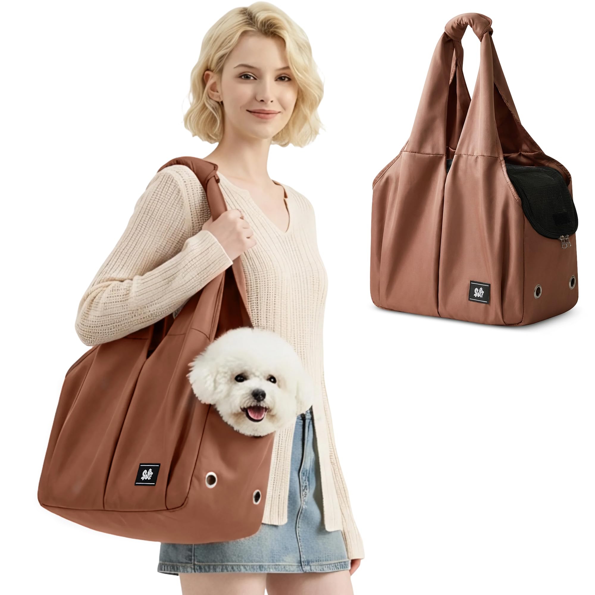 ALLSOPETS Sac Transport Chien, Sac de Transport pour Petit Chien et Chat, Sac à Main Respirant et Confortable avec Crochet de Laisse, Idéal pour Voyage et Camping (Brun Caramel)