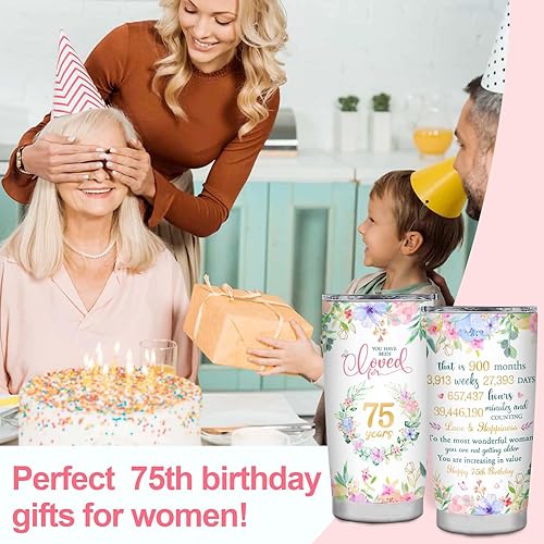 Miniatura 7 de Regalos de cumpleaños 75 para mujeres, ideas de regalo de vaso de cumpleaños de 75 años, regalo de feliz cumpleaños de 75 años para mamá, abuela,