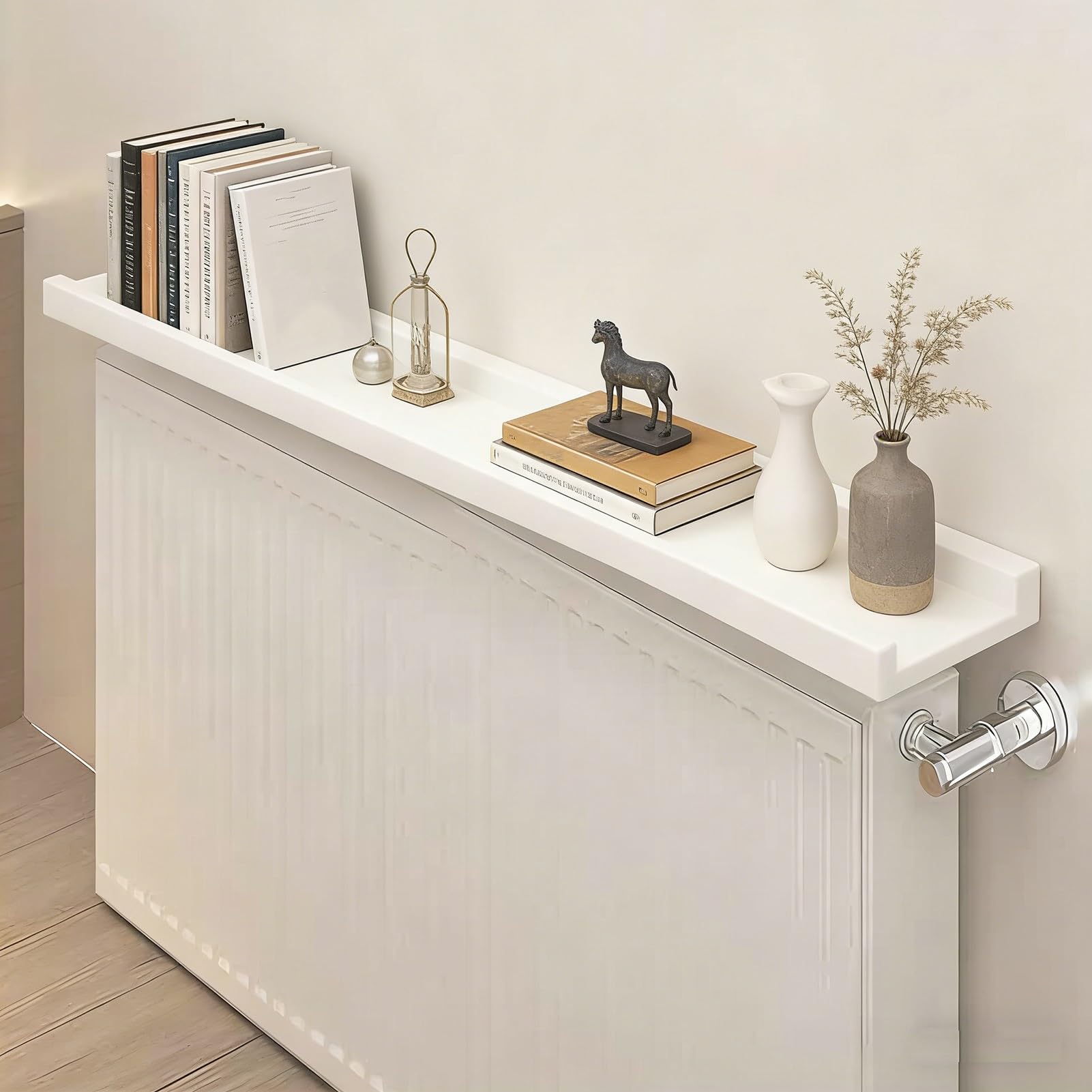 Mensola sospesa per termosifone in legno bianco, per massimizzare lo spazio e migliorare la decorazione per soggiorno, camera da letto, bagno, corridoio, ufficio (15 x 30 cm) – elegante soluzione di