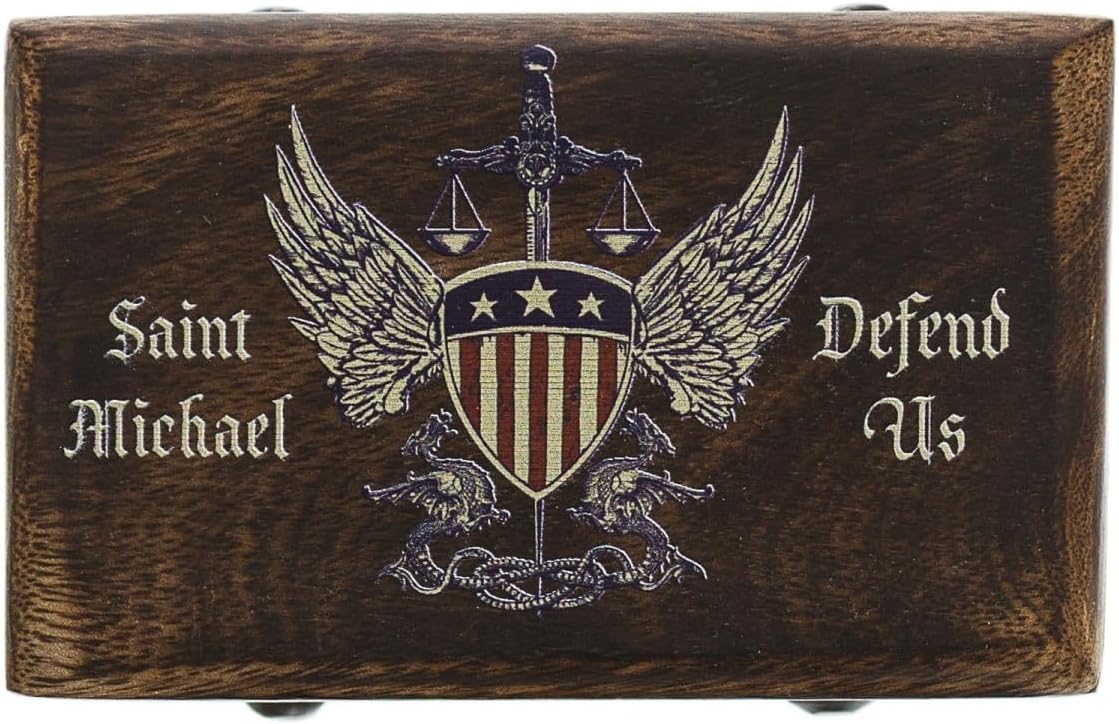 St. Michael Defend Us Rosary Box – Mango Wood Catholic Rosary Holder with Hinged Lid, Keepsake Storage Box for Rosary Prayer Beads, Catholic Home Decor, Religious Gift for Men image 3