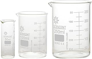 Sciencent Borosilicate Glass Low Form Glass Beaker, 50/100/250 (Pack of 3)
