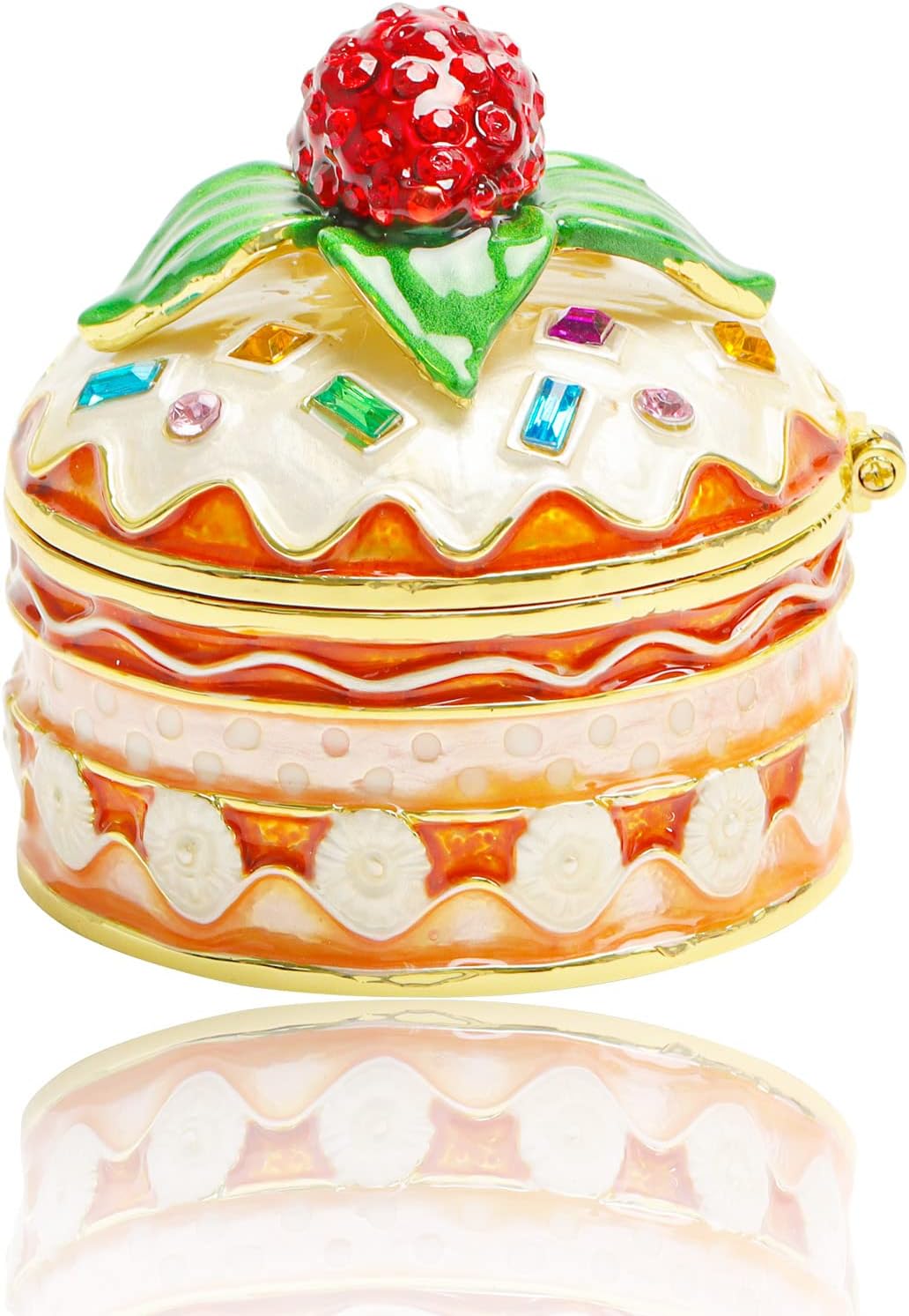 Wowagoga Mini Enamel Rhinestones Cupcake with Strawberry Jewelry Box Cupcake Hinged Trinket Box Cupcake Bling Trinket Box Miniature Figurine Ring Box for Women Girls Wedding Birthday Gift Christmas