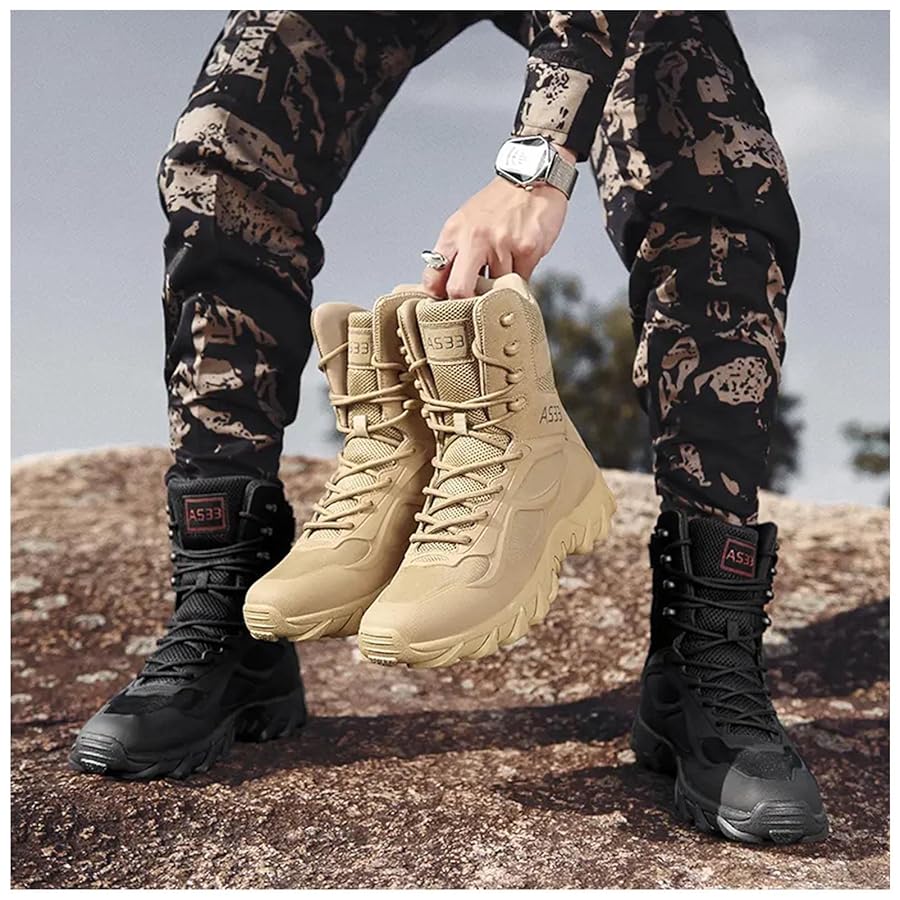 Professional military tactical boots for men showing durability and design features
