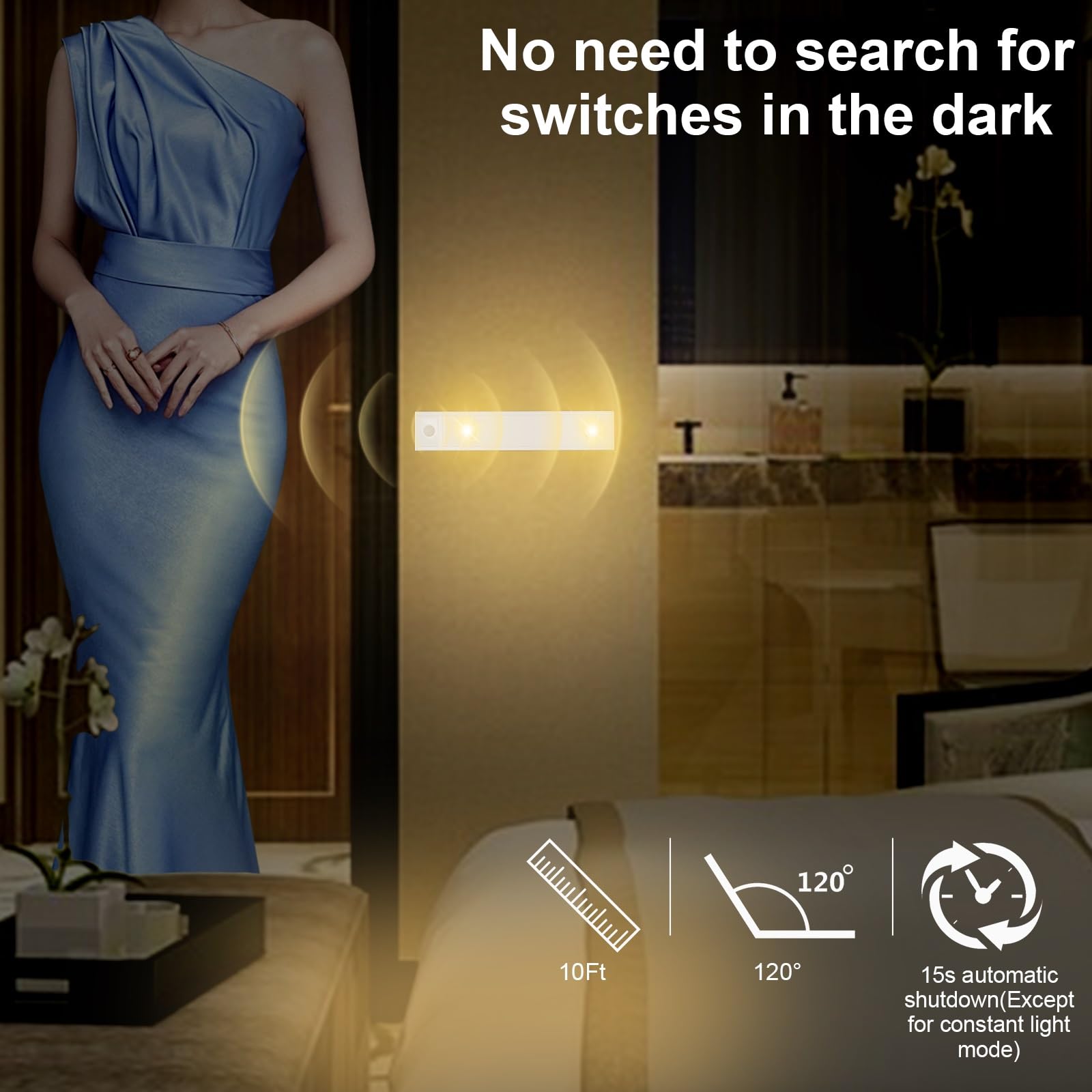 CREATESTAR Luce Armadio LED 20CM, 2PCS Luce Led Sottopensile Cucina, Lampada LED Ricaricabile con Sensore di Movimento, Dimmerabile per Cucina, Guardaroba, Scale, Corridoio, Testiere