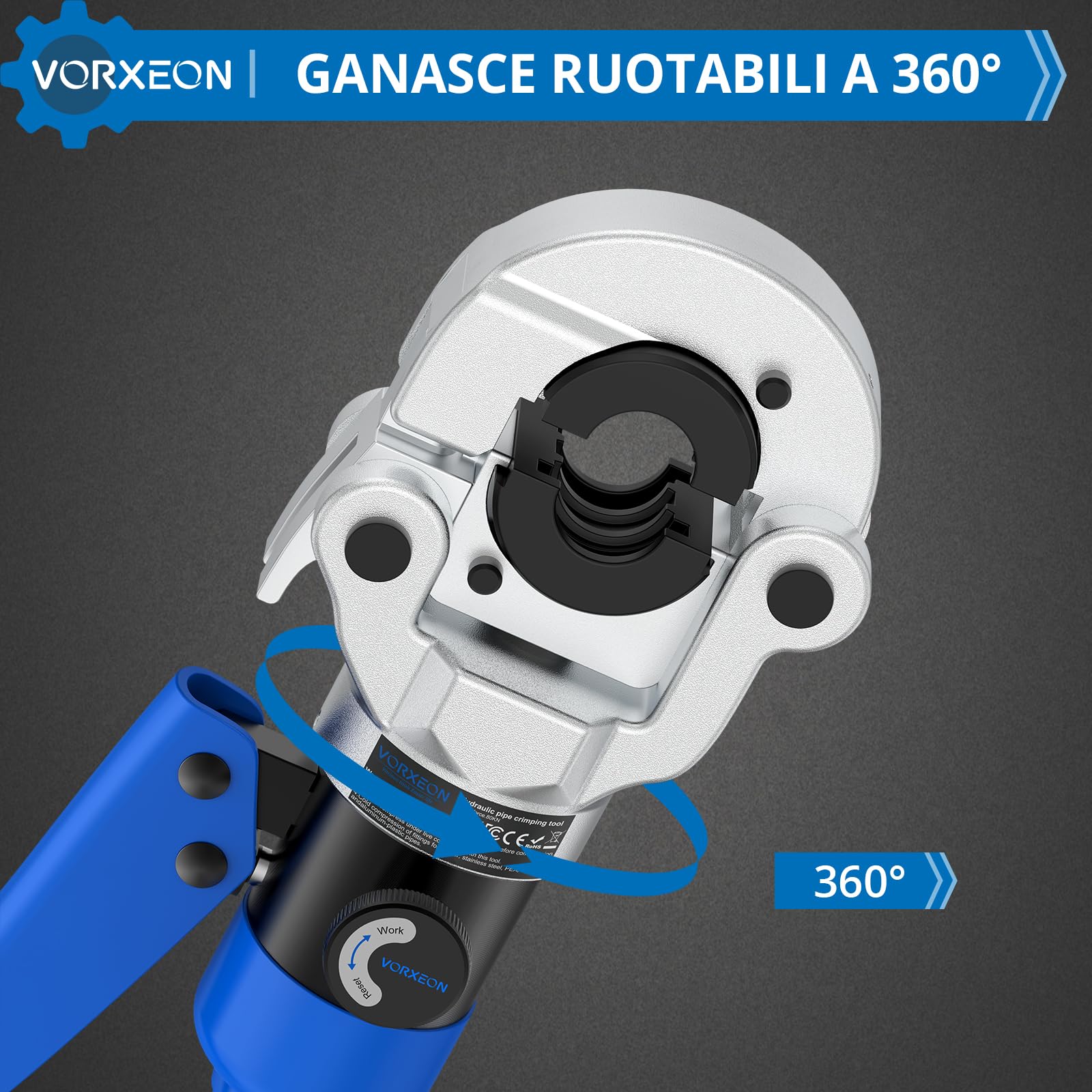 Set 8-Ton Pinza a Crimpare Idraulico con 4 Matrici TH (16/20/26/32mm), Pistola a Pressa Professionale per Tubi Multistrato in Plastica Alluminio PEX PB, Testa Girevole 360°