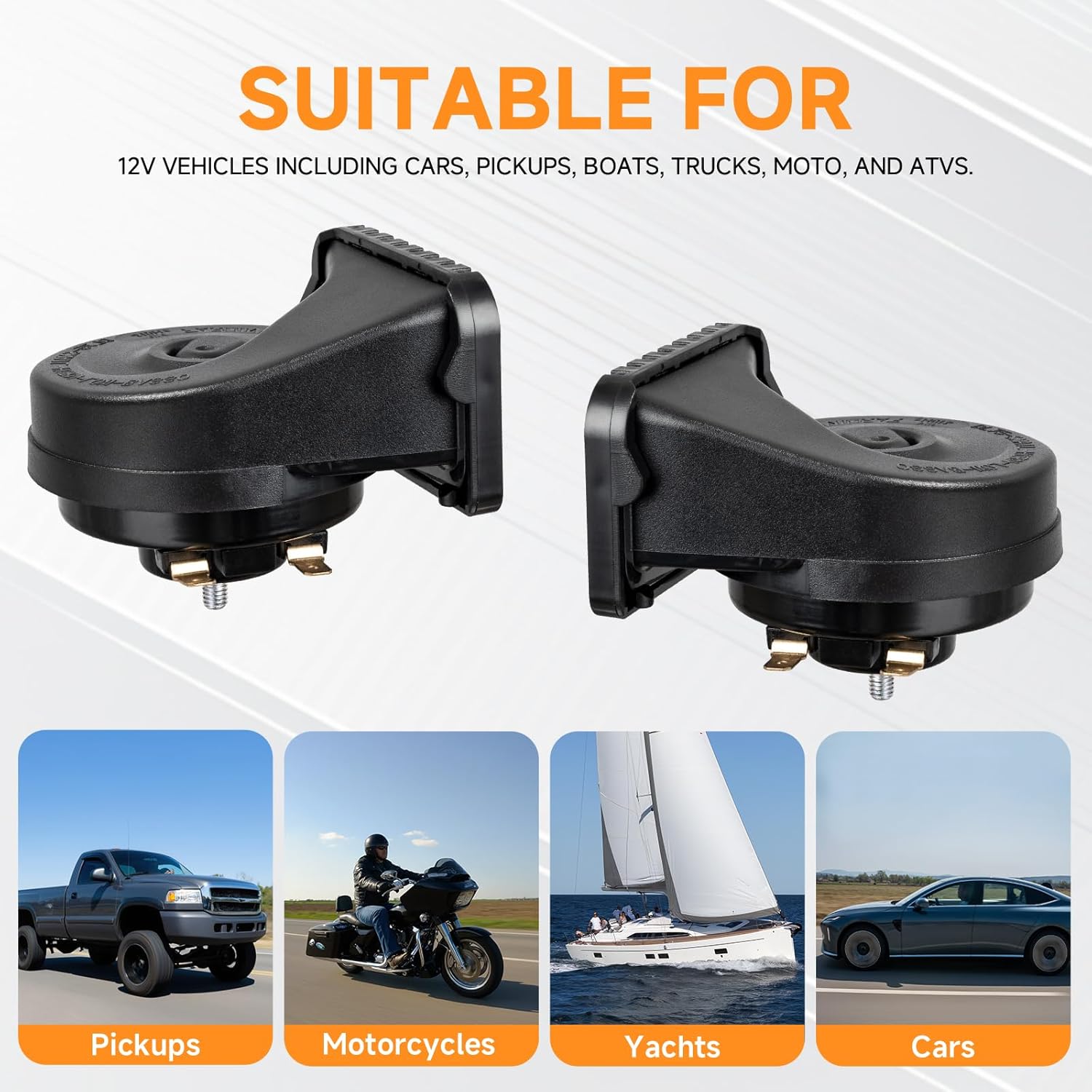 Car Horn High Low Dual Tone Universal Fit 12V 130dB Electric Snail Horns Kit Waterproof Truck Horn for all 12V vehicles, RVs, pickups and off-road cars