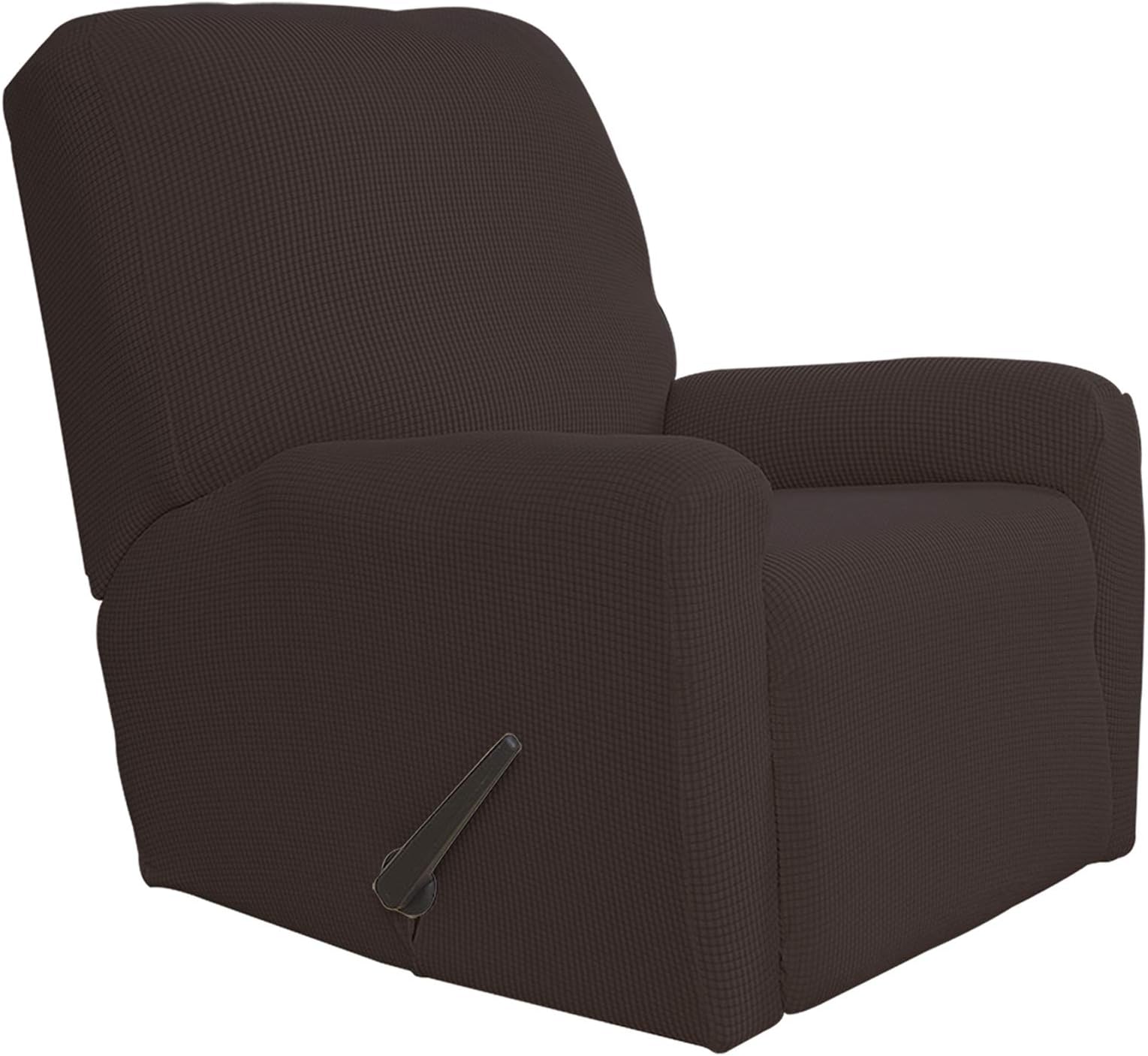 Greatime Recliner Stretch Sofa Slipcover Sofa Cover 4-Pieces Furniture Protector Couch Soft with Elastic Bottom Kids, Spandex Jacquard Fabric Small Checks(Recliner,Chocolate)