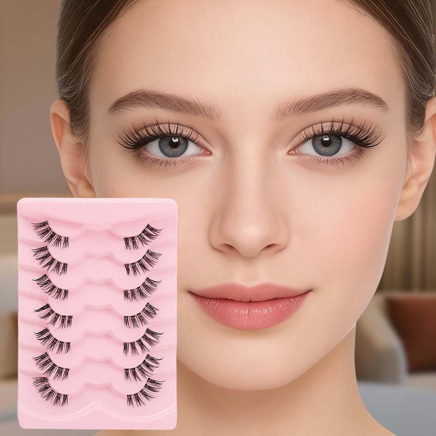 7 Pairs/Box Thick Dense Fox-style False Eyelashes Gradient Length Faux Half Eye Lash, Reusable, Lightweight, Style 2