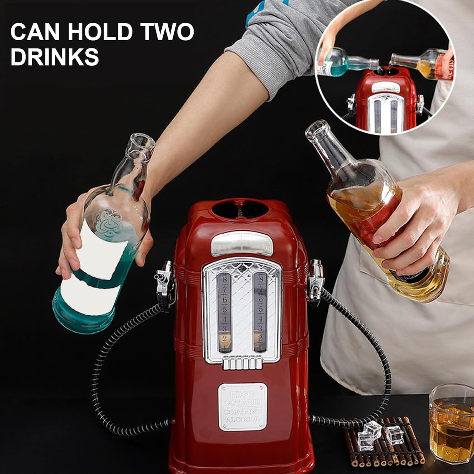 Dispensador de Bebidas de Vino de Doble Boquilla, Decoración Espacial de Doble Boquilla de 1000 Ml, Adecuado for Whisky, Vodka, Cócteles y Otras Bebidas.