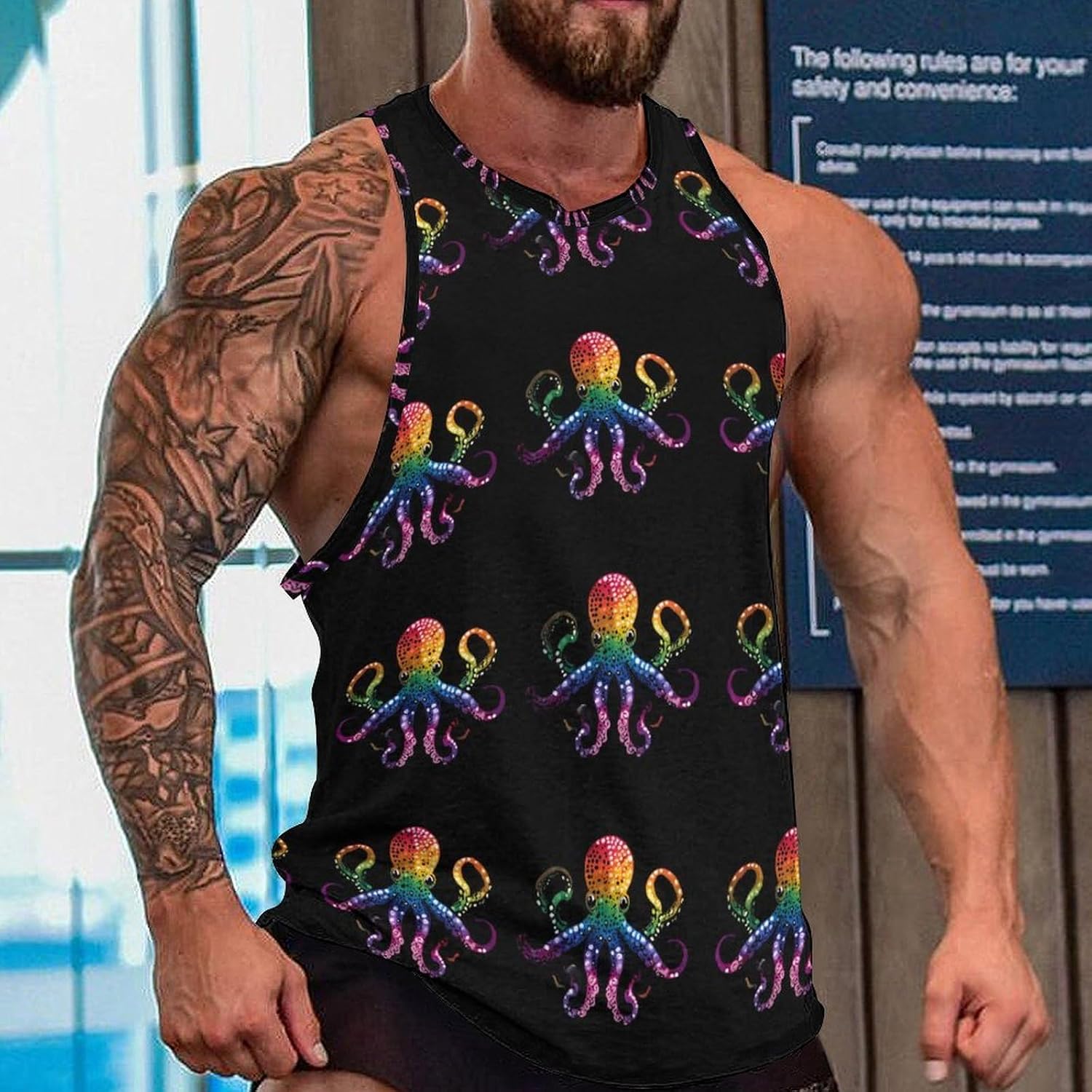 LGBT Colorful Octopus Men Tank Top Workout Shirt Muscle T Shirt 5XL