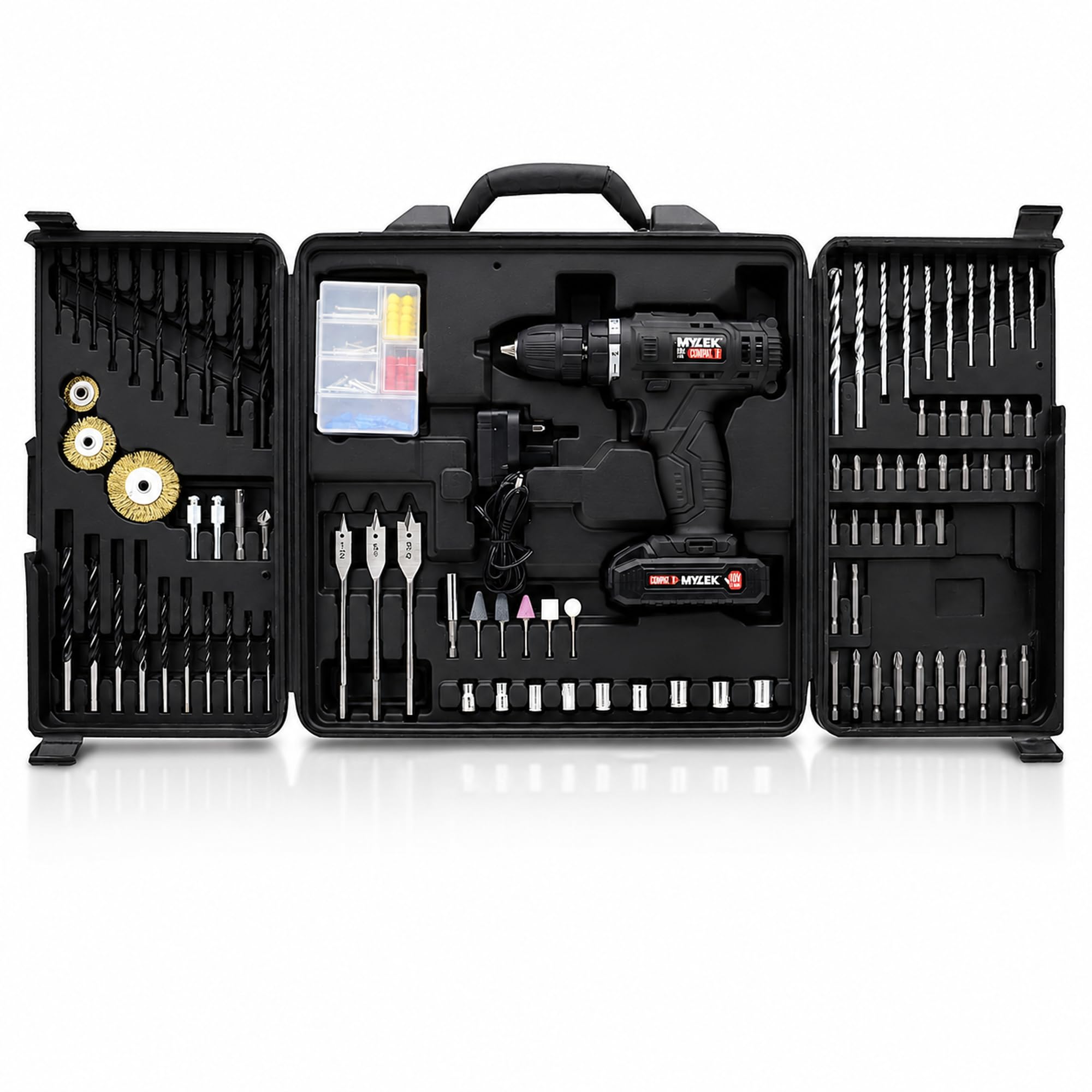 MYLEK 18V Cordless Drill Driver - 151 Piece Accessory Kit - Black