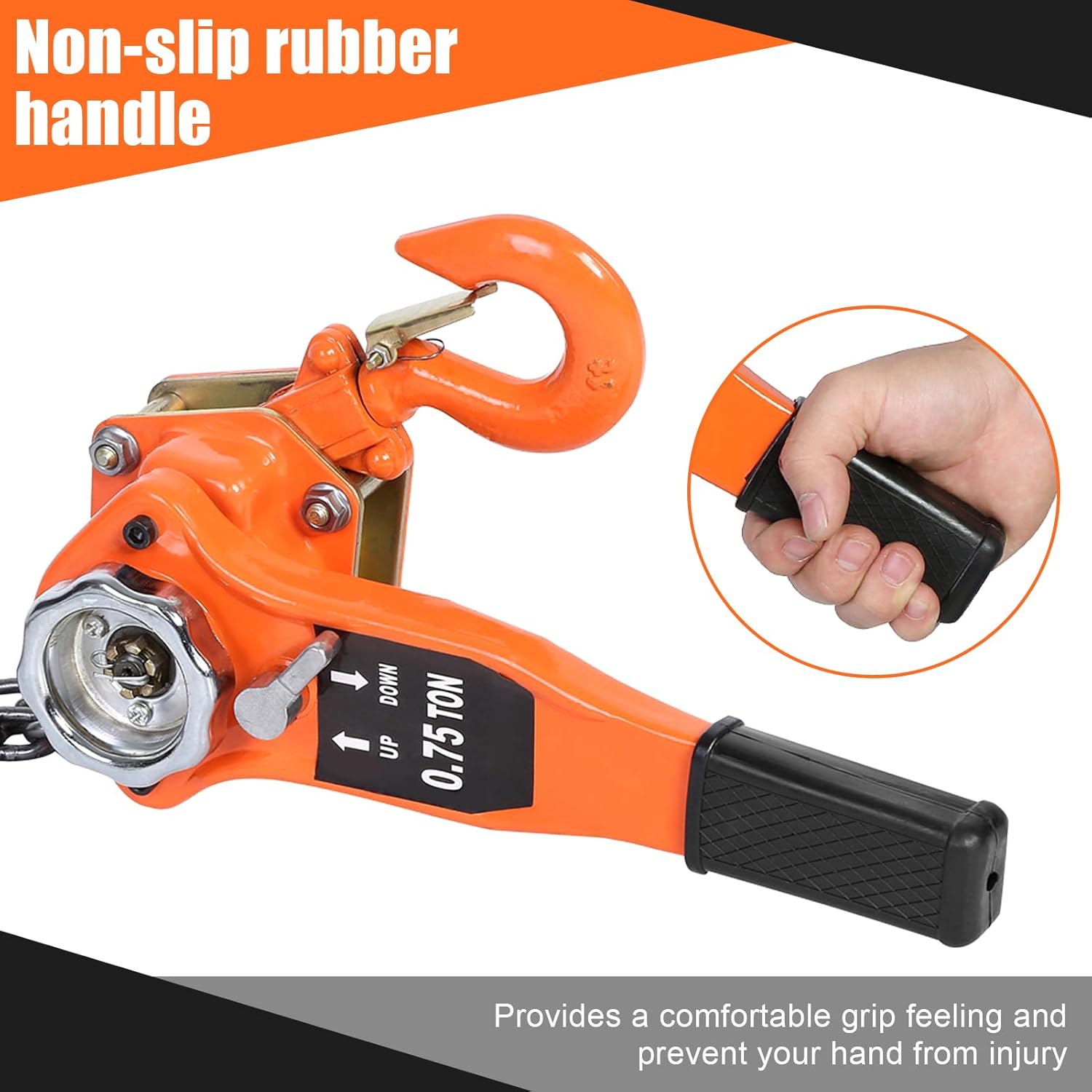 Manual Lever Hoist Chain 10FT 3/4 Ton 1650lbs Chain Come Along Block Hoist Ratchet Chain Puller Lifting Equipment for Heavy Duty Lifting