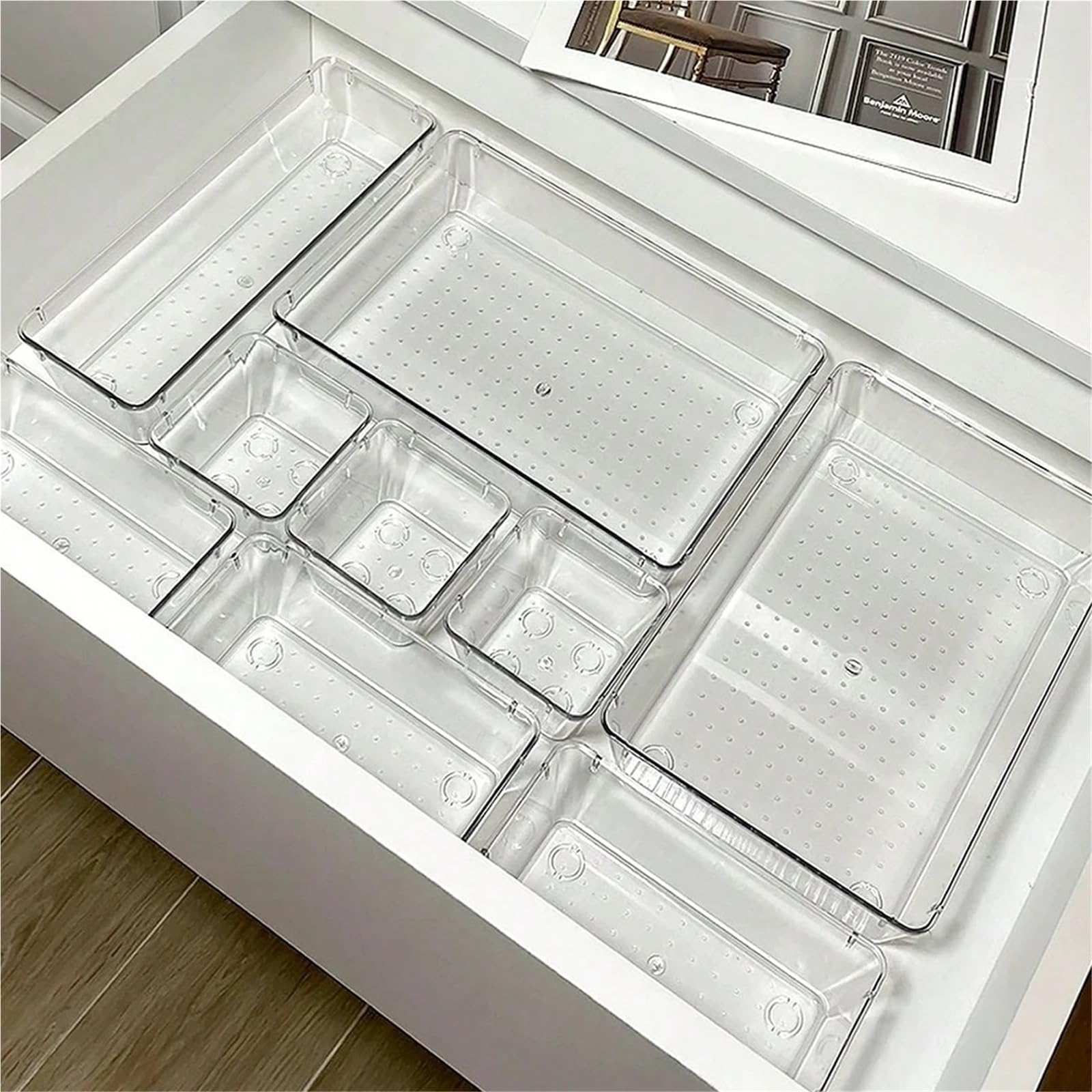 Bghyjkol Transparent Drawer Organiser 7Pcs/Set Desk Drawer Organizers Set