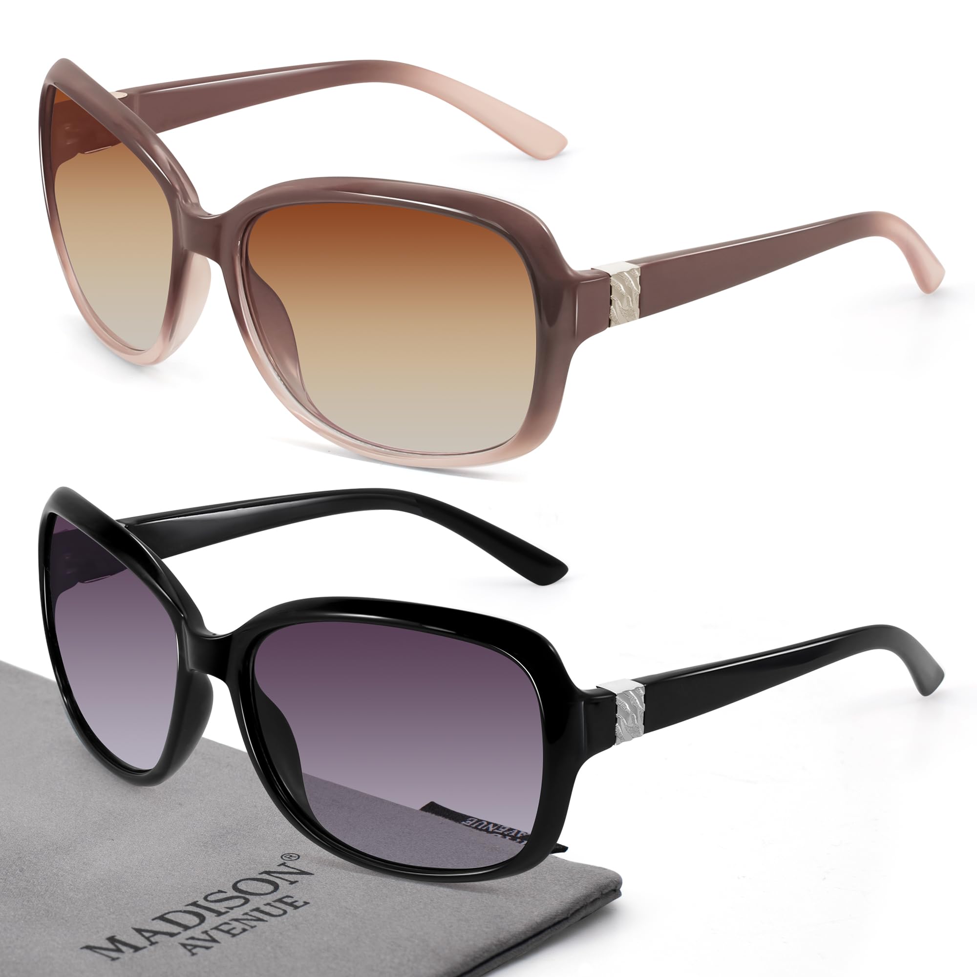 Madison Avenue 2 Pack Classic Vintage Sunglasses for Women Men Fashion Sun Shades Glasses with UV400 Protection