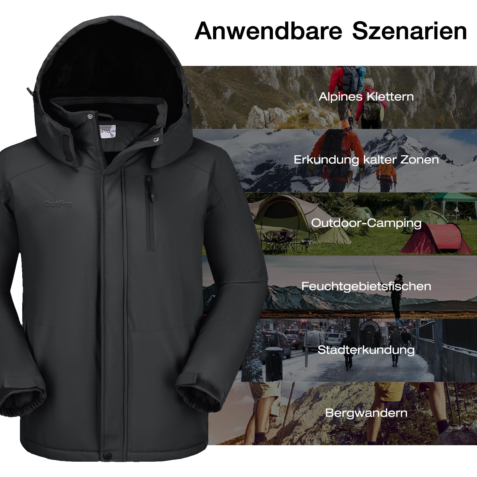OutPro Herren Skijacke Vielseitige Winterjacke - Wasserdicht, winddicht,Perfekt für Outdoor-Aktivitäten und Winterwanderungen