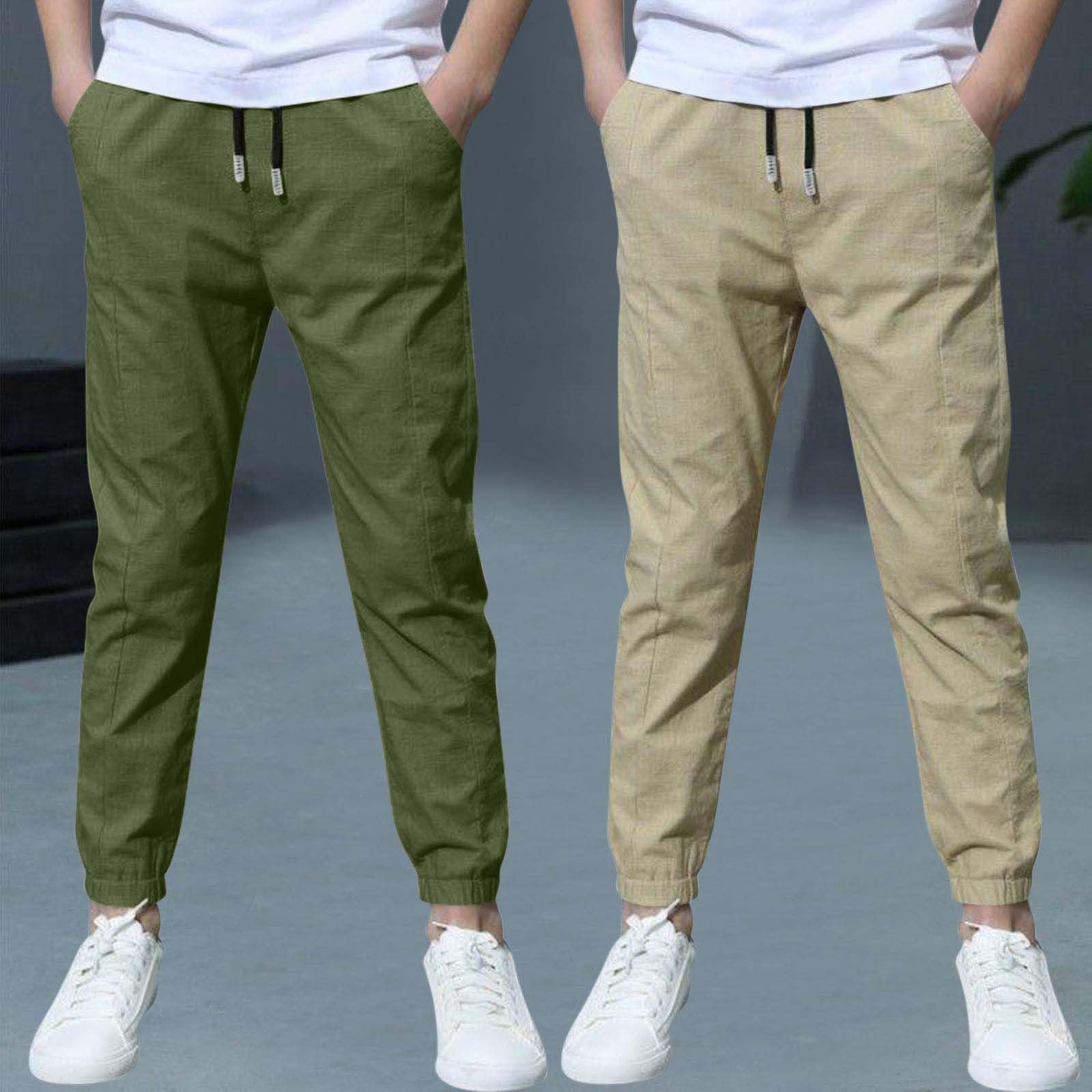 Confezione da 2 Pantaloni Cotone e Lino per Ragazzo Pantalone Elastica in Vita Abbigliamento Estivi Sportivi Pantaloncini Leggeri Traspiranti Pantaloni della Tuta Casual Pants da Esterno