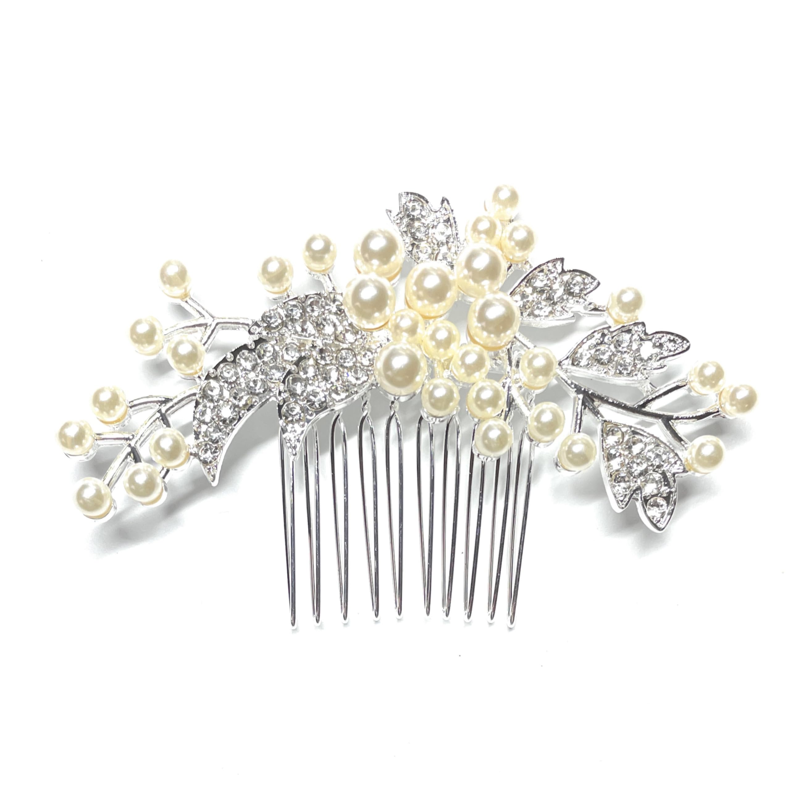 LOARIS Hair Ornament, Elegant Pearl Comb, Rose, Silver, Gold, 3 Colors, Weddings, Long Sleeves, Black Sleeves, Yukata (Silver) : Clothing, Shoes & Jewelry