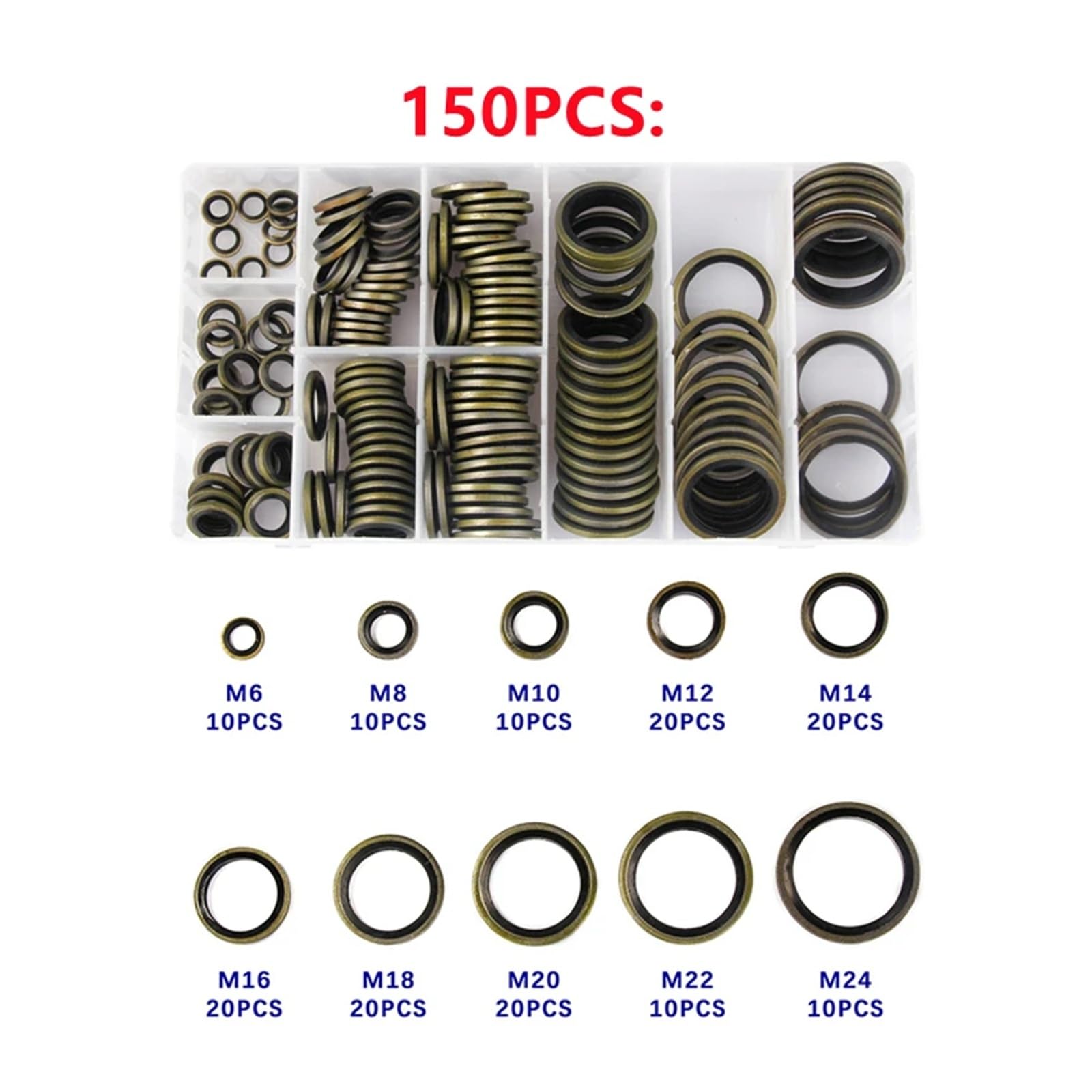 180/150/100 Uds. Juntas de arandela de resistencia de goma metálica surtido de estanqueidad de diferentes tamaños con caja(150PCS M6-M24)