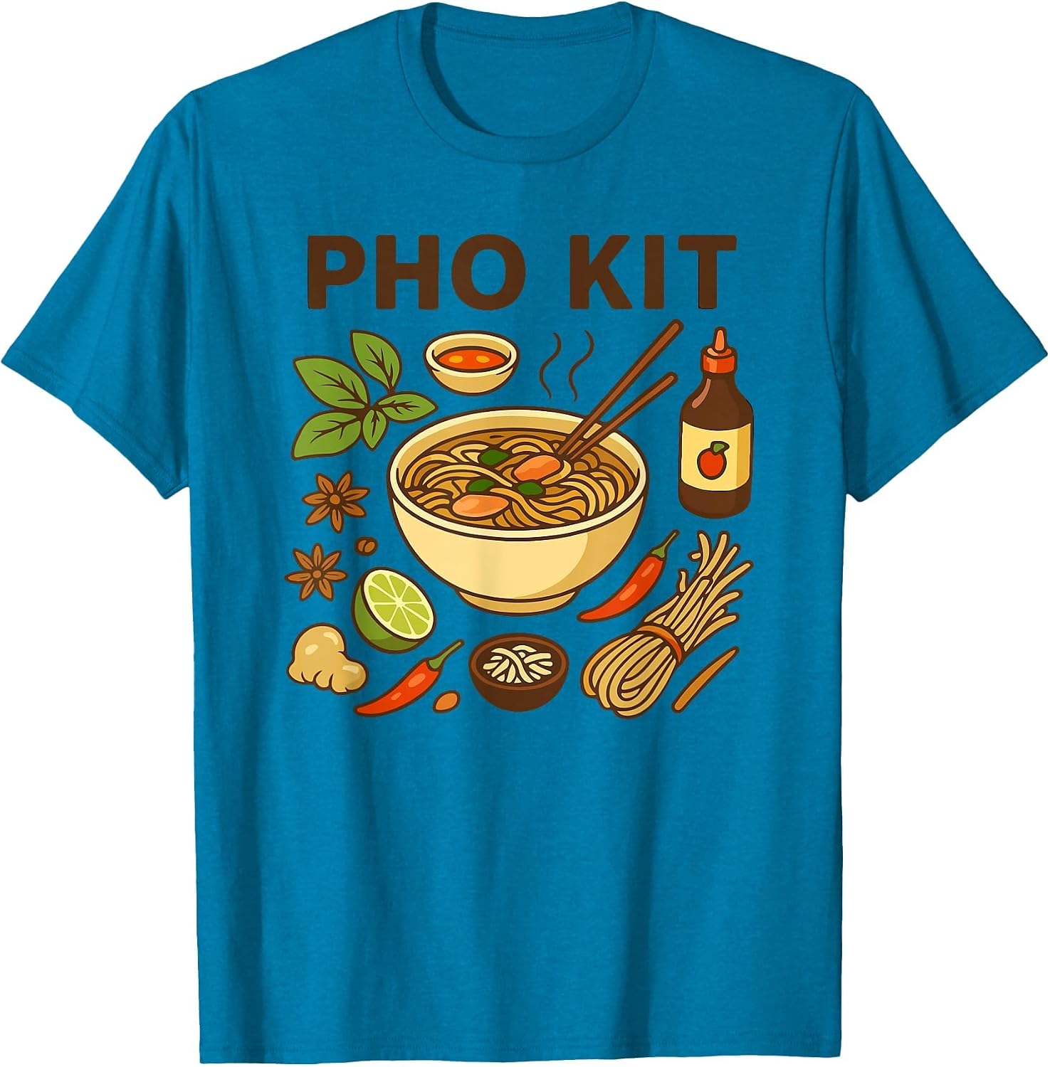 Funny Pho Kit Noodle Bowl Pun with Ingredients Illustration T-Shirt image 5