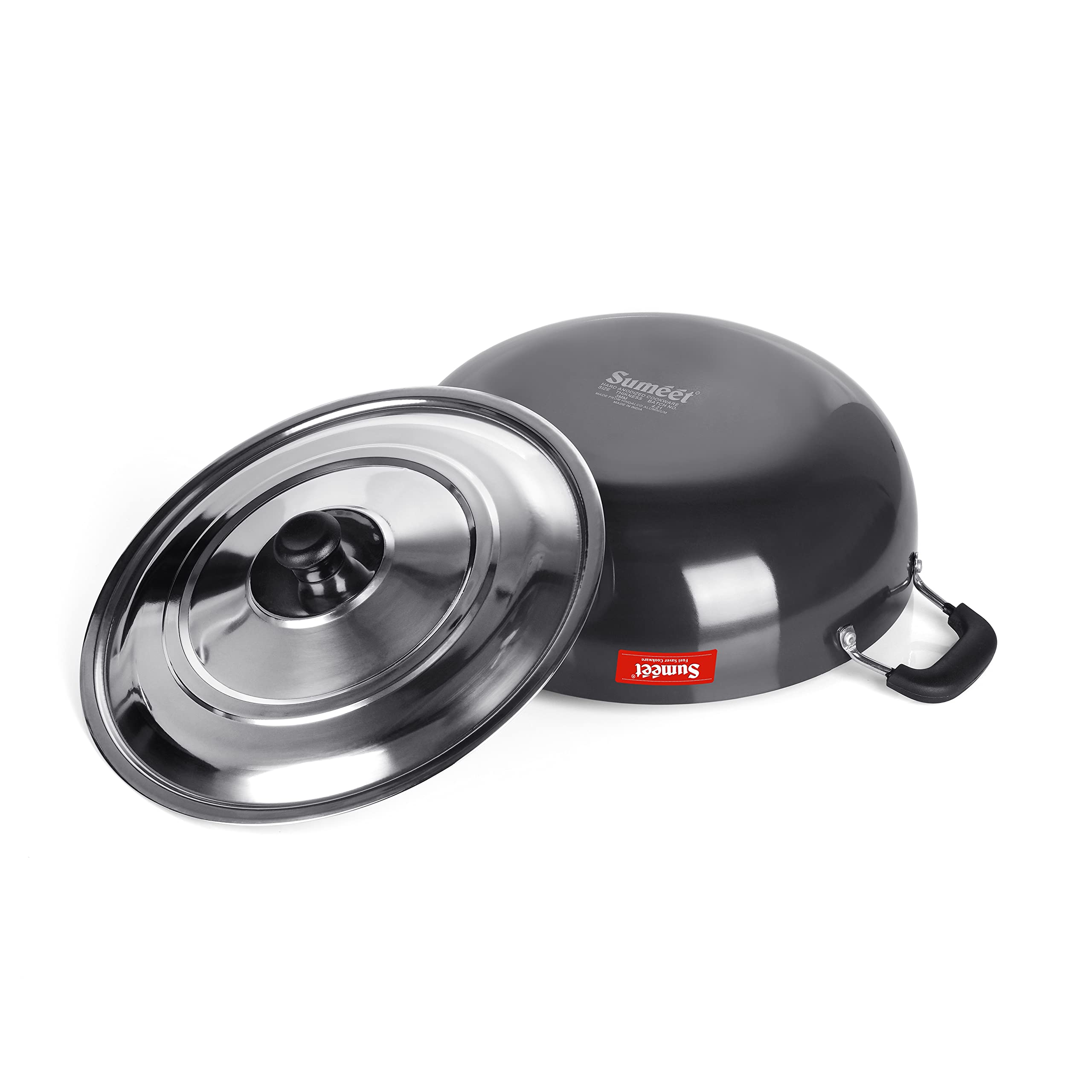 Sumeet 3mm Hard Anodized Deep kadai with Stainless Steel Lid Big Size No. - 15 (28.5cm Dia. 4.5 liter Capacity) - Image 5 thumbnail