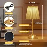 Portable Cordless Table Lamp, Fabric Shade Desk Lamps, 3000mAh Rechargeable Battery Operated Light, 3Color Dimmable Touch Lamp for Dining Room, Living Room, Bedroom, Bedside, Kitchen, Bathroom (Brass)