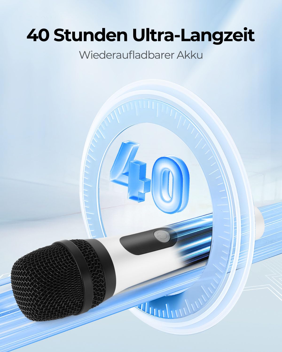 ALPOWL Kabelloses Mikrofon, Duales Digitales Dynamisches Bluetooth Mikrofon mit wiederaufladbarem Empfänger, 60M Reichweite, Mikrofon für Gesang, Karaoke, Meetings, Kirche, Hochzeit