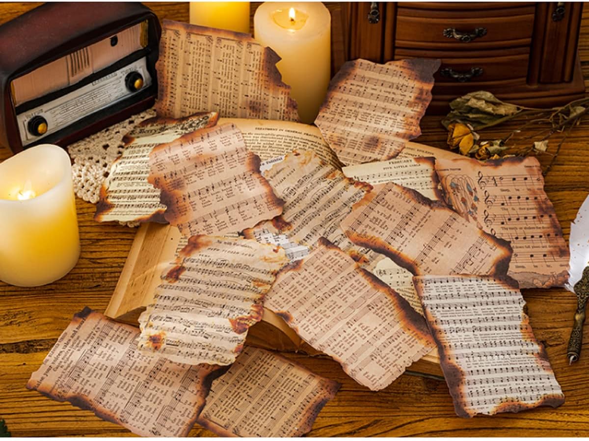 Vintage Scrapbooking Material Paper Retro Burnt Design Musical Score Sheet Music Aesthetics DIY Supplies for Arts Journaling Scrapbook Journals Planners Books Art Craft Specific Themed Projects