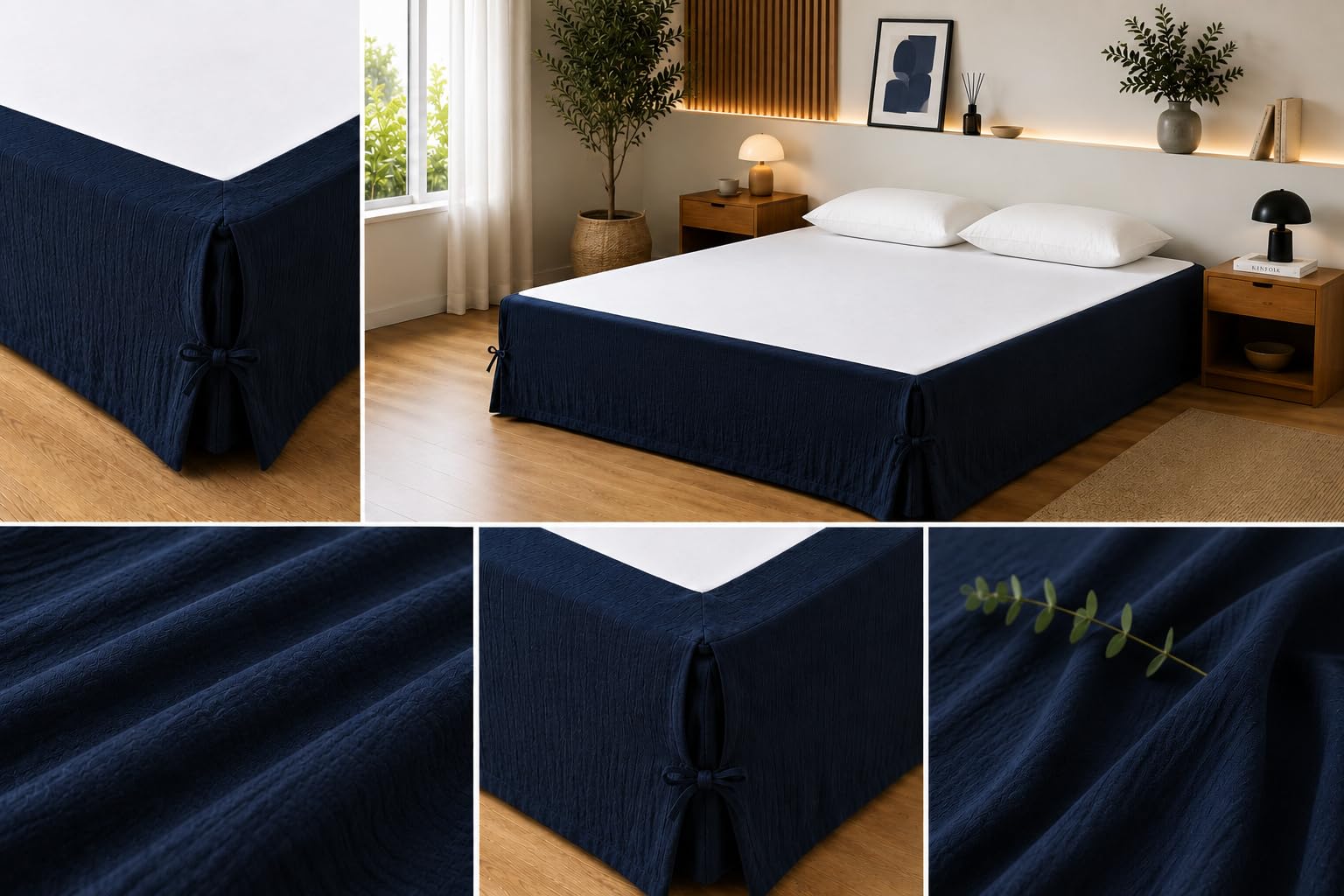 Cache-sommier 160 x 200 cm Double Gaze de Coton GAÏA Marine – Qualité Haut | Toucher ultra doux et aérien