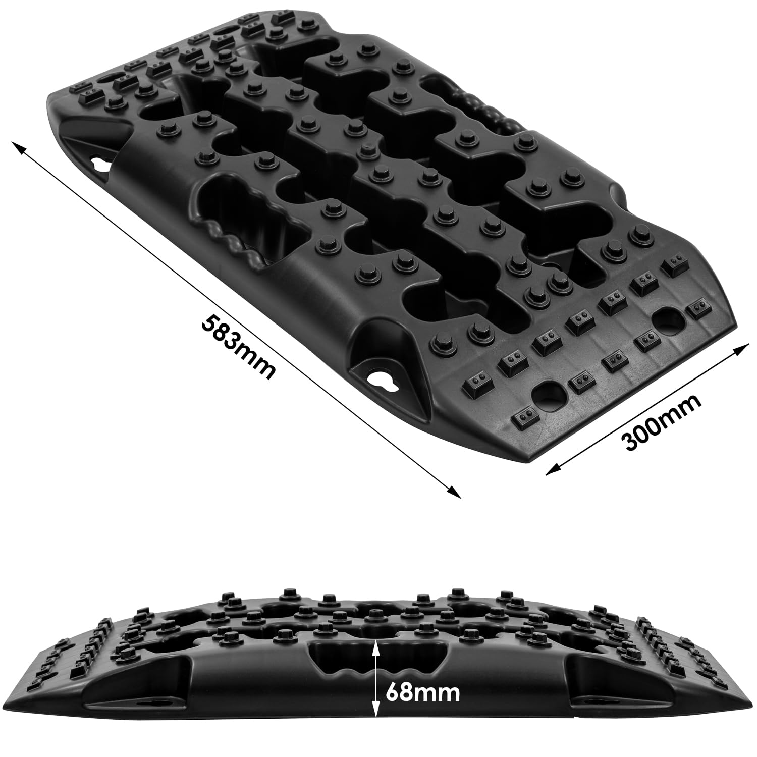 KATSU Tools 2 Piezas 10T Tablas de Tracción de Recuperación, Alfombrillas de Tracción para Llantas del Vehículo Todoterreno para Nieve, Hielo, Barro, Arena, 583 x 300 x 68mm