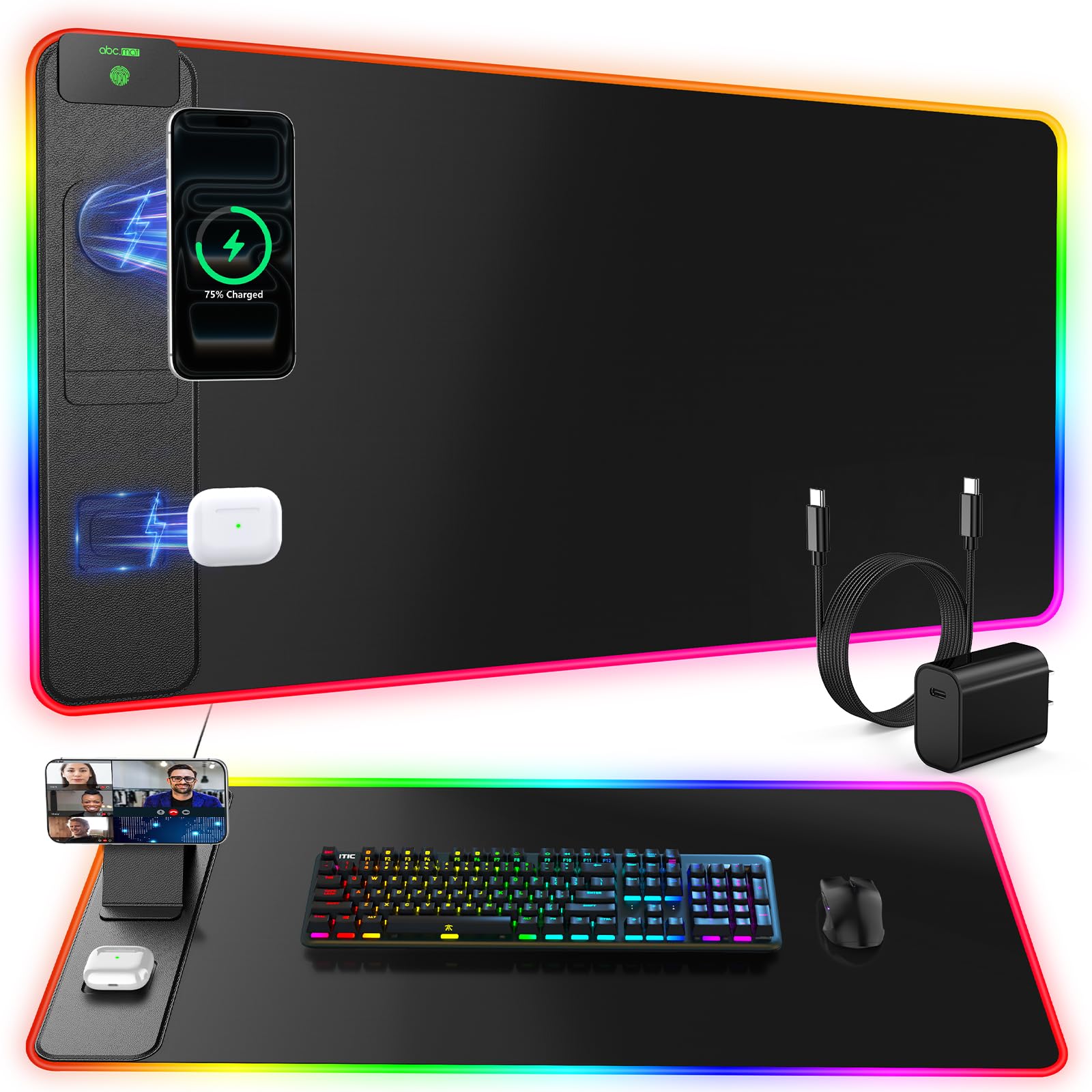 Wireless Charging Mouse Pad with Magnetic Phone Stand, 31.5"x15.8" Large | Gaming Mousepa…